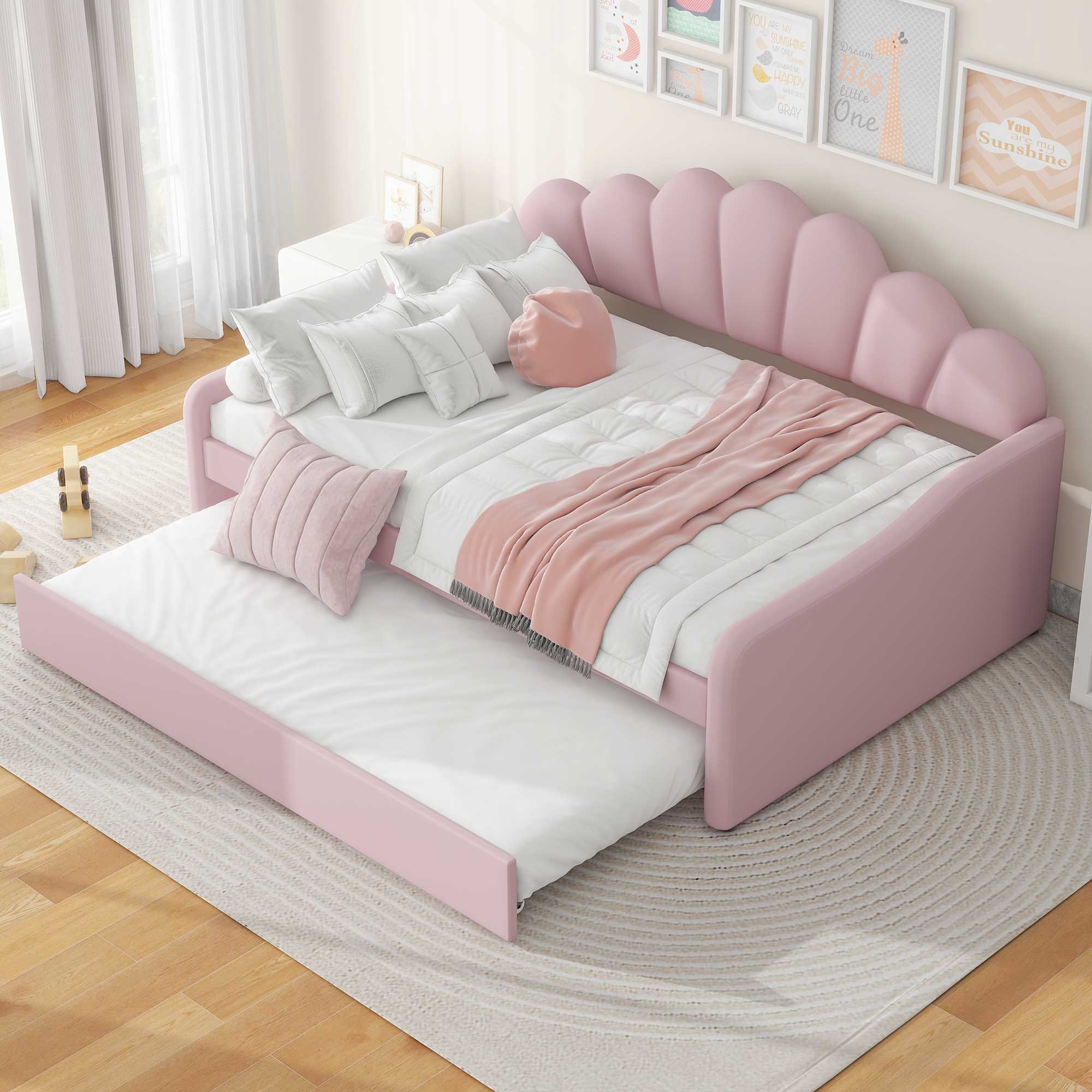 Upholstery Daybed Frame With Shell Shaped Backrest