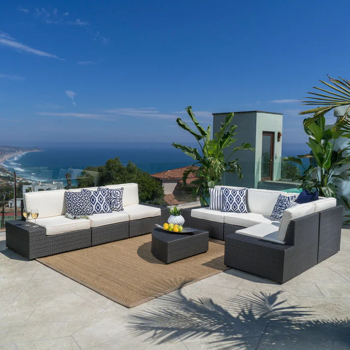 Santa Cruz Outdoor 8 Piece Sectional Set - Dark Brown