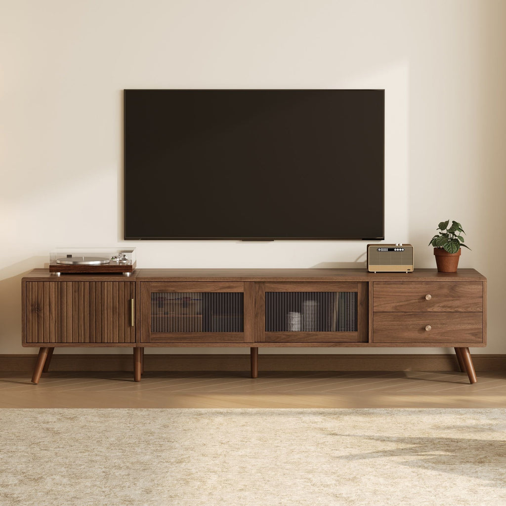 Doors TV Stand For TVs Up To 85" With Storage Cabinets - Natural