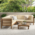 OANA Outdoor Wooden Sectional Set with Cushions, Beige