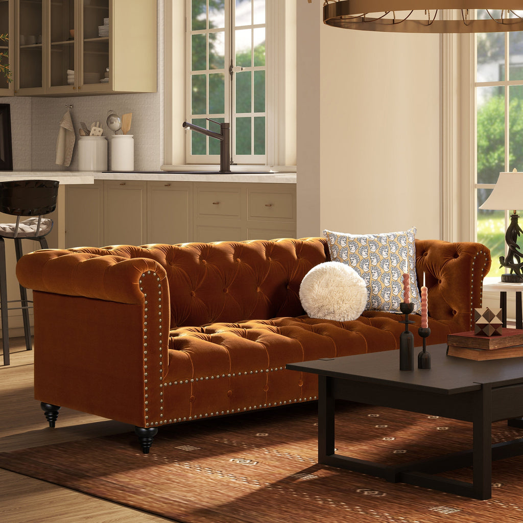 Alto 88' Tufted Chesterfield Sofa, Burnt Orange  Performance Velvet