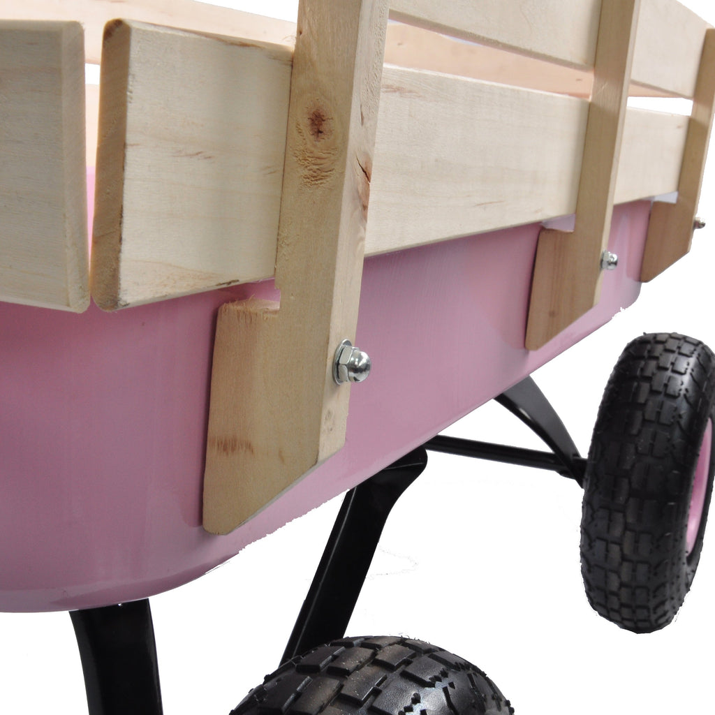 Outdoor All Terrain Garden Wagon with Wooden Railings and Pneumatic Tires