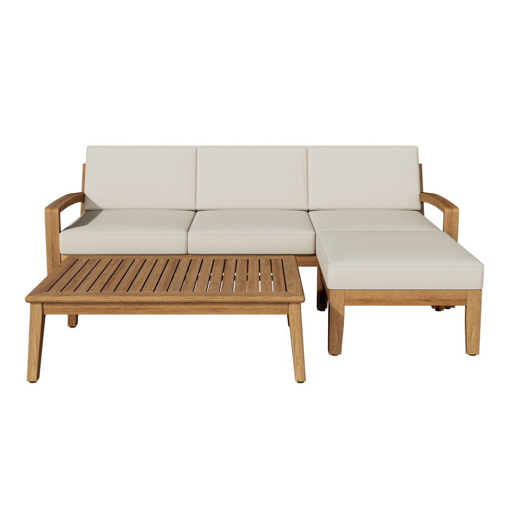Outdoor L Shape 3pcs Acacia Wood Patio Sofa Set