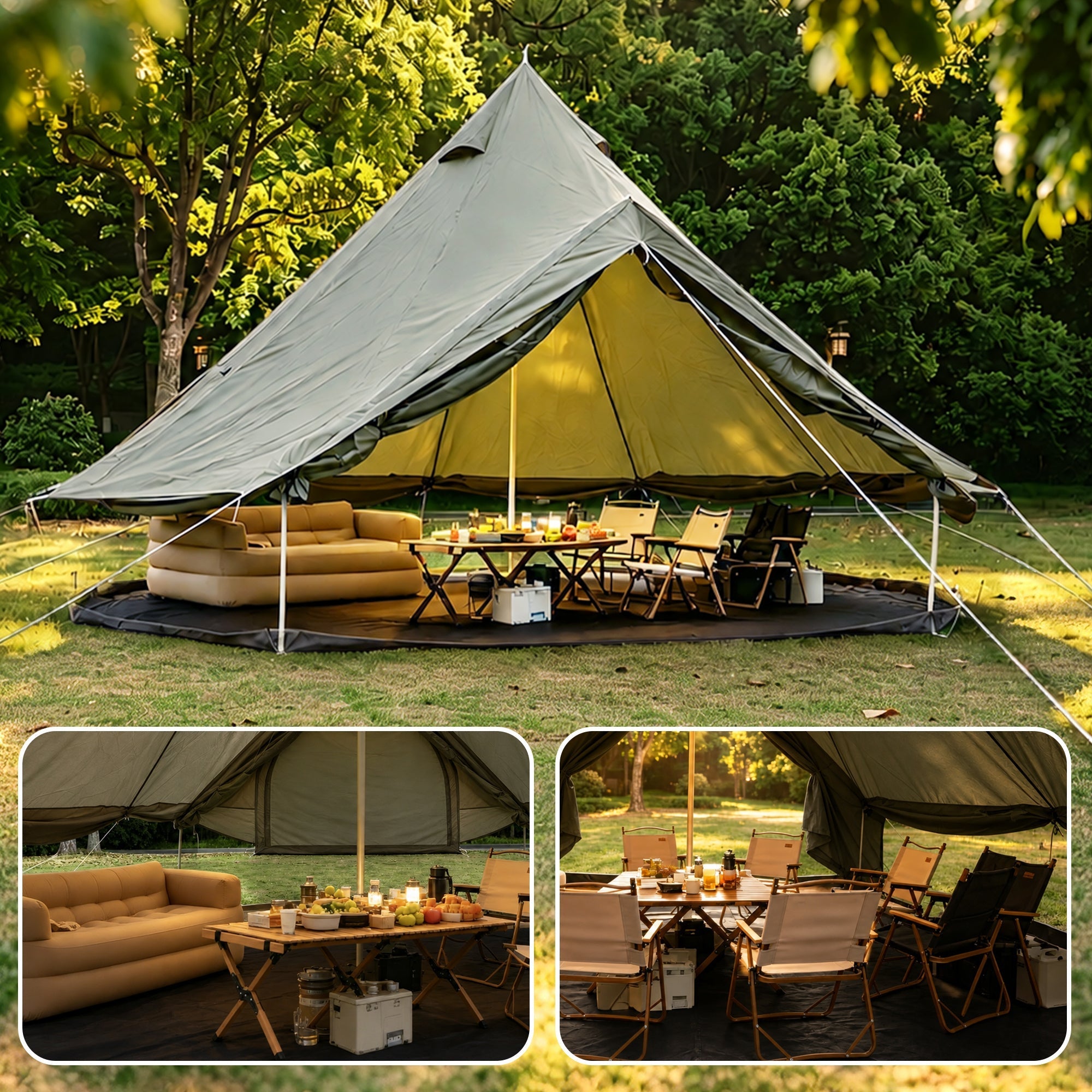 Oxford Bell Tent for Family Camping - Spacious 13.1ft Yurt with Stove Jack
