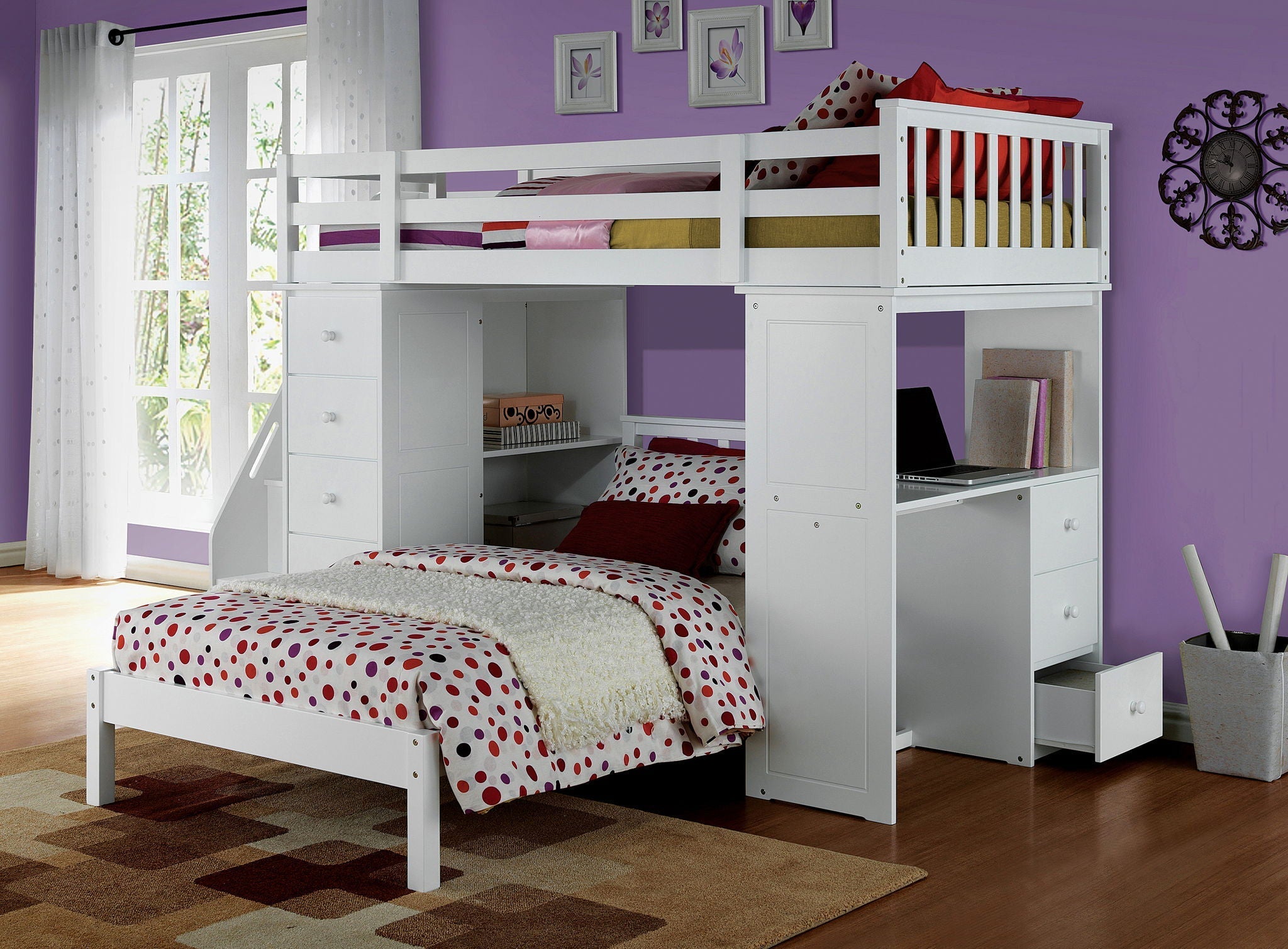 Freya Twin Loft Bed With Storage (Not Including The Bottom Twin Bed) - White