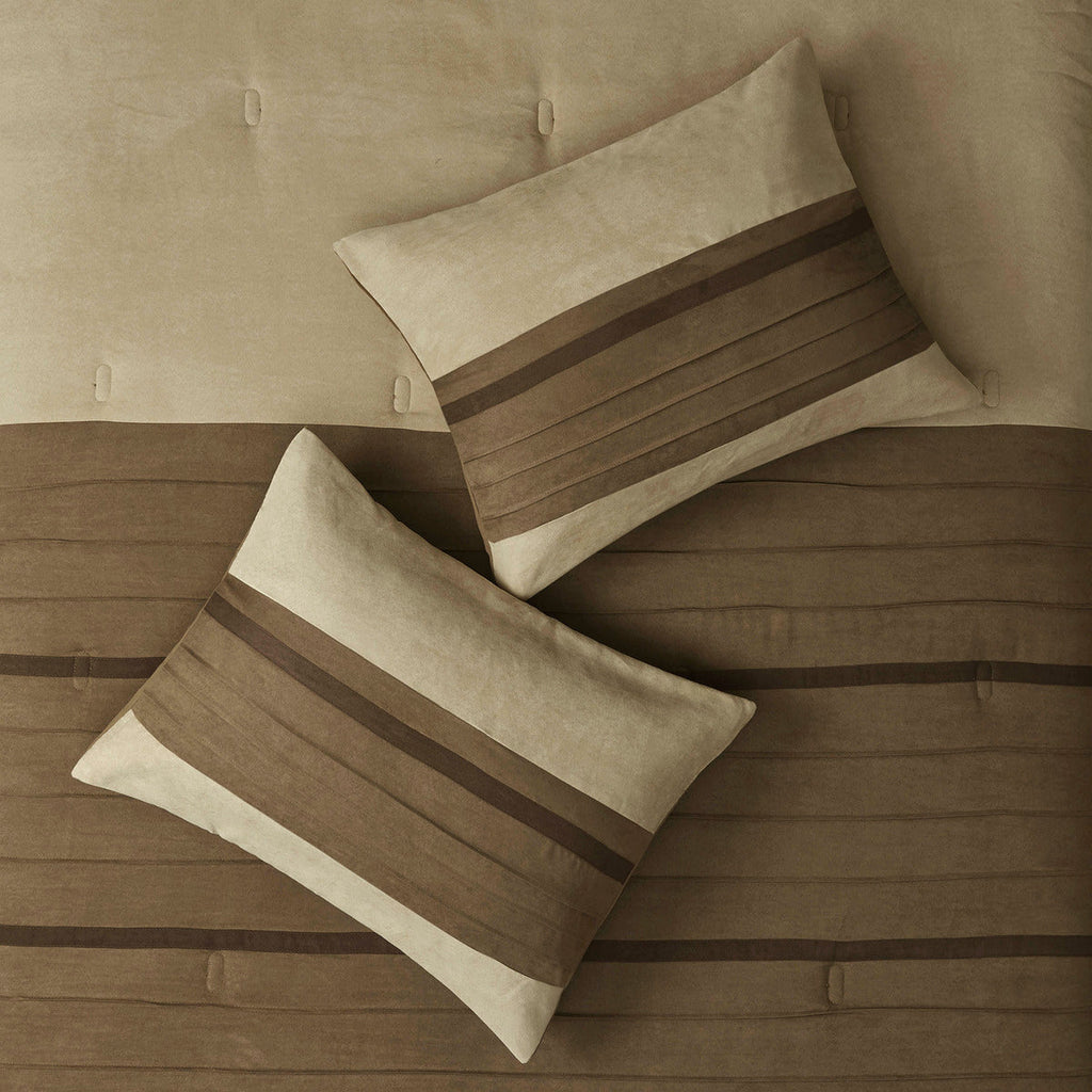 7 PC Faux Suede Comforter Set Natural King