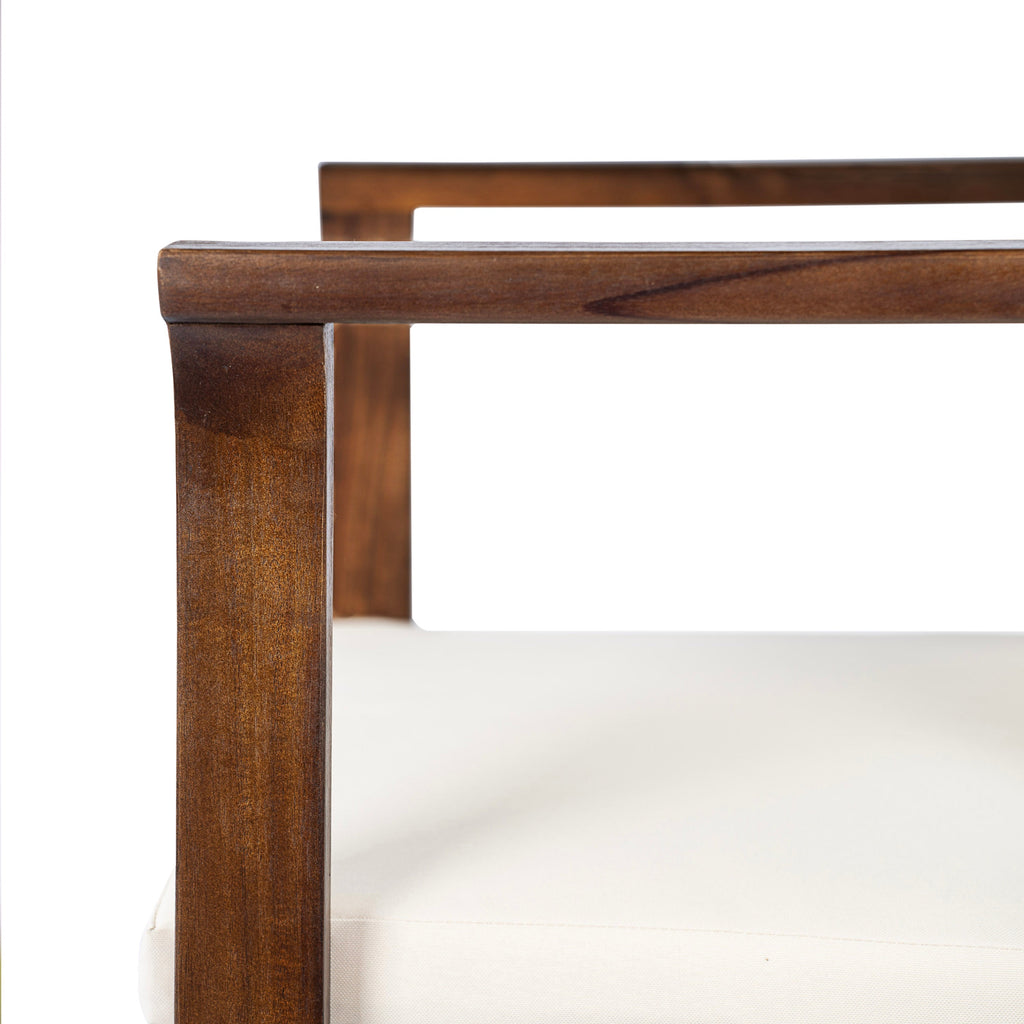 Outdoor Dining Chair Set of 2 with Curved Acacia Wood Arms, Brown Finish and Cream Cushions