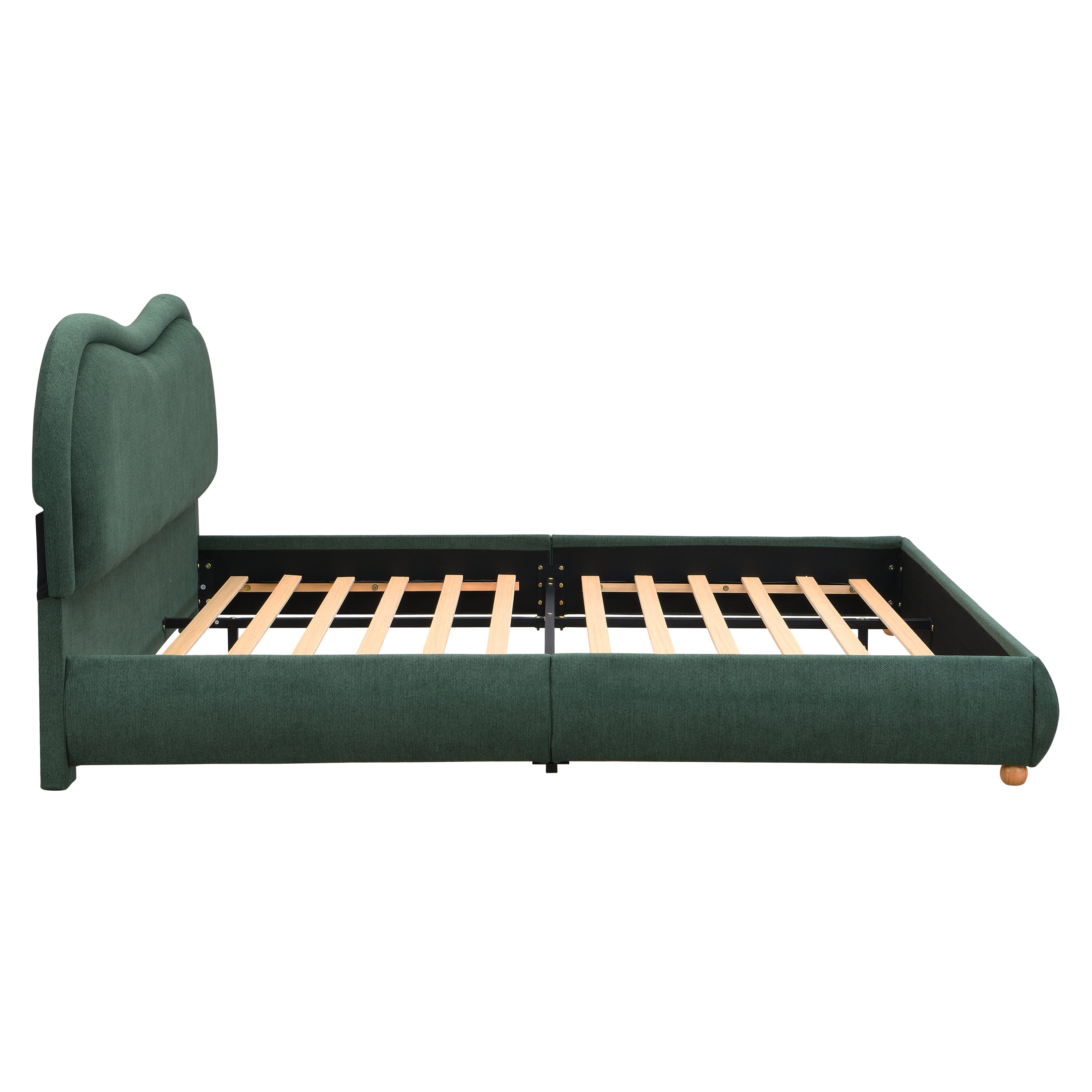 King Size Upholstered Platform Bed Frame with Rounded Corners