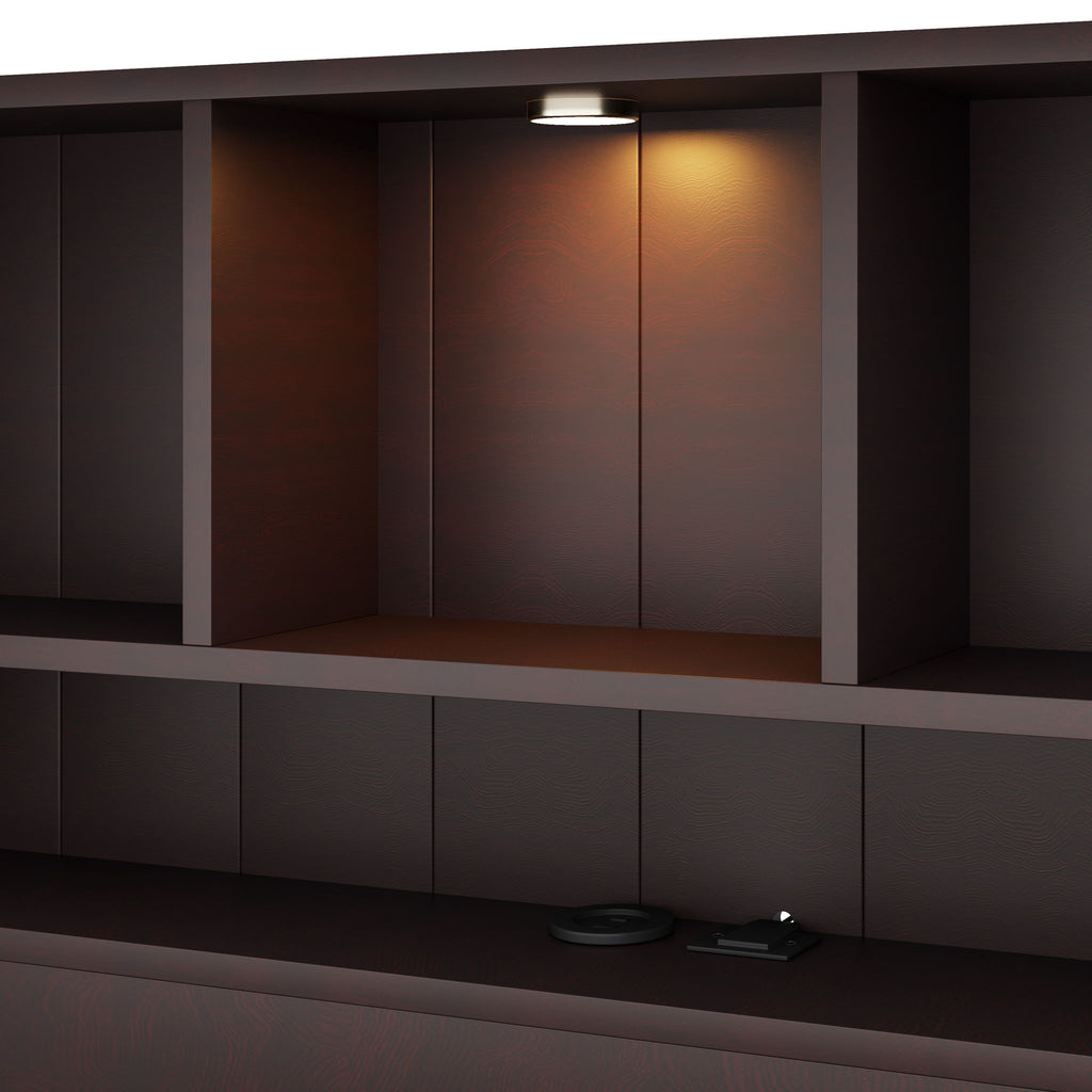 Platform Bed With Bookcase Headboard, Built-In Downlight, Charging Station, And 2 Side Drawers