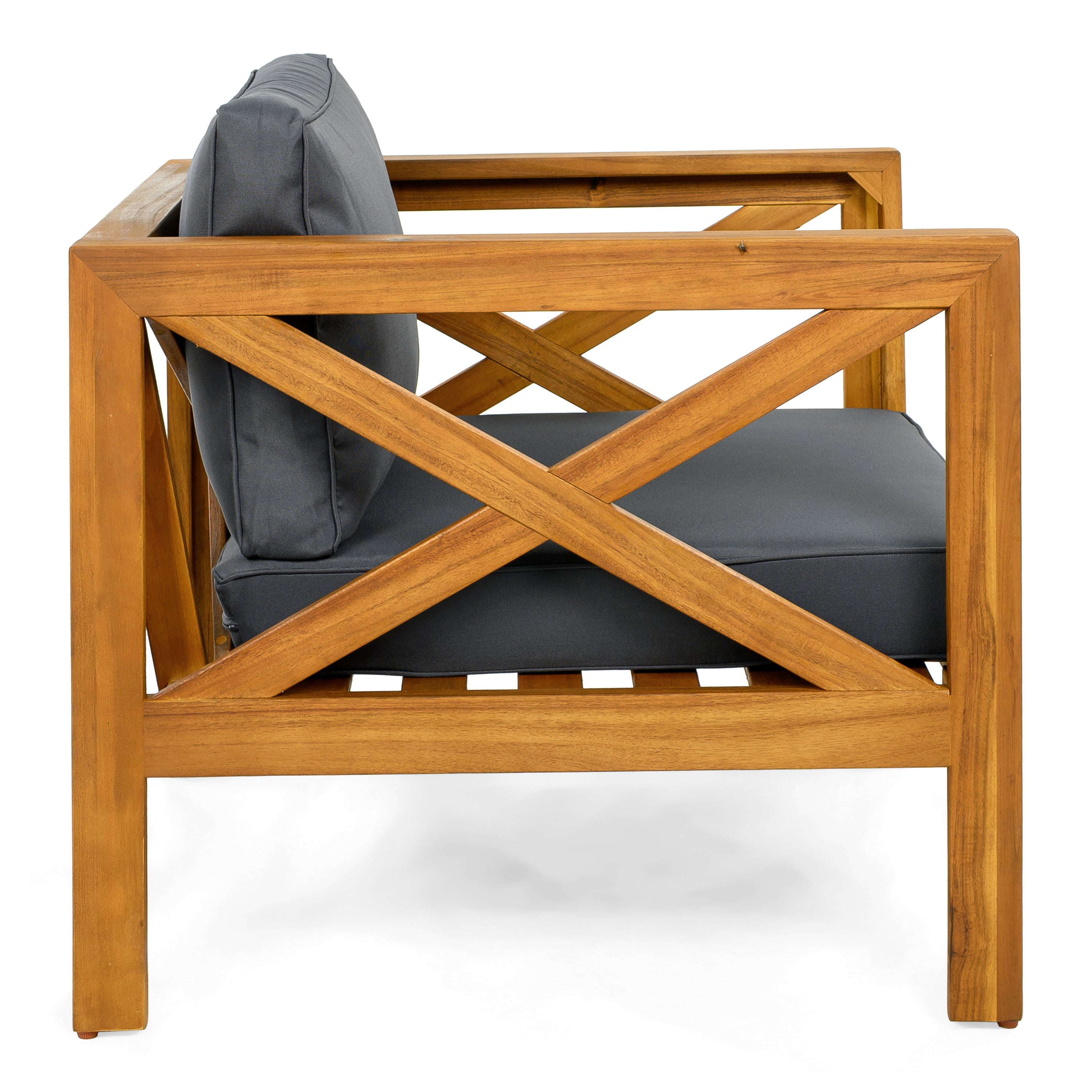 Patio Conversation Set with Foldable Acacia Wood Table and Cushioned Armchairs