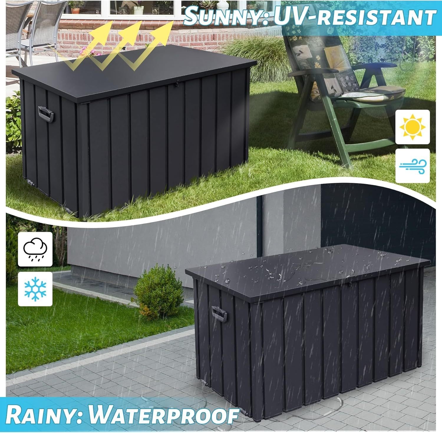 190 Gallon Metal Deck Box, Waterproof Steel Outdoor Storage Bench