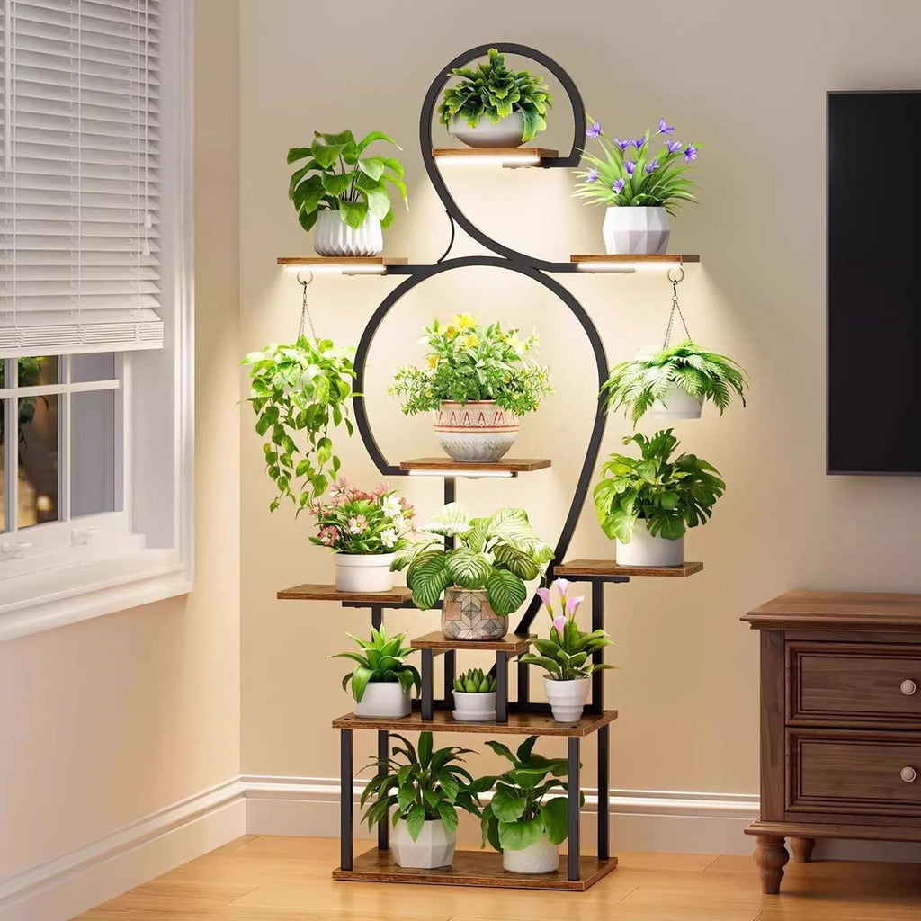 9-Tier Indoor Plant Stand with Grow Light