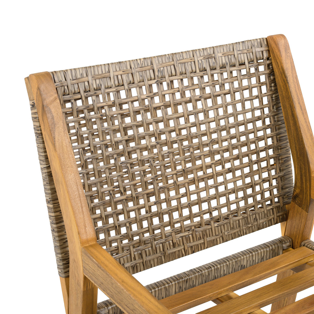 Outdoor Dining Chair Set of 4 - Acacia Wood and Wicker with Cream Cushion