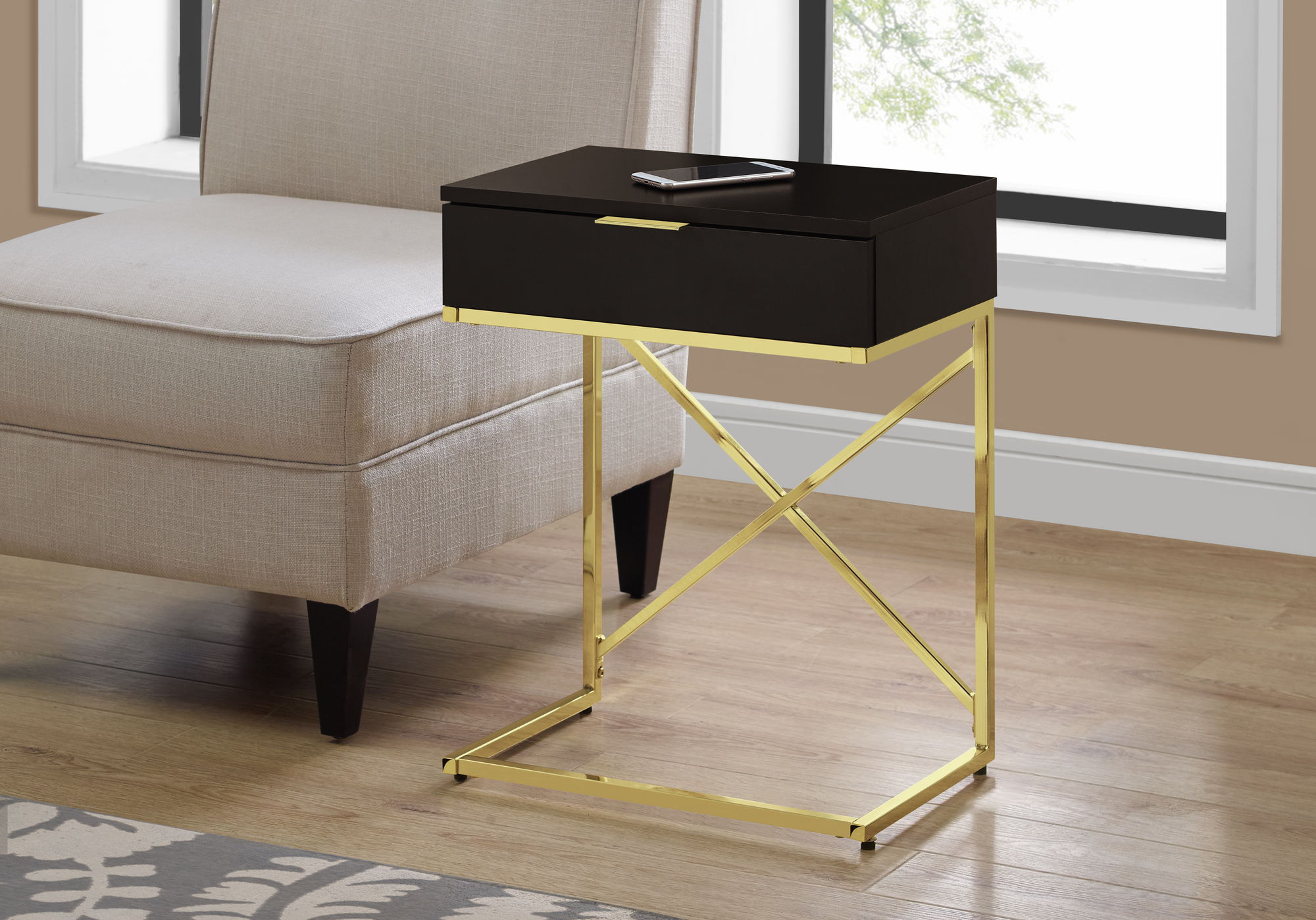 Accent Side Table with Storage Drawer, Spacious Tabletop, Contemporary Design