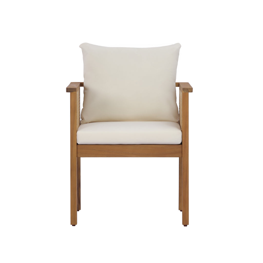 7-Piece Acacia Wood Outdoor Dining Set with Cream Cushions and Natural Wicker