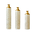 3 Piece Home Decoration Large Glazed Floor Vases - Gold / White
