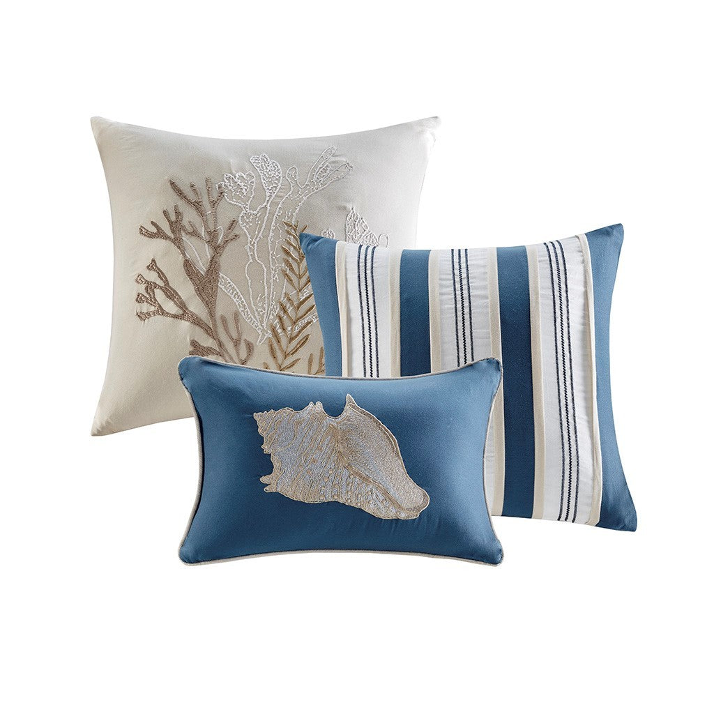 7 Piece Cotton Sateen Comforter Set Blue Cal King