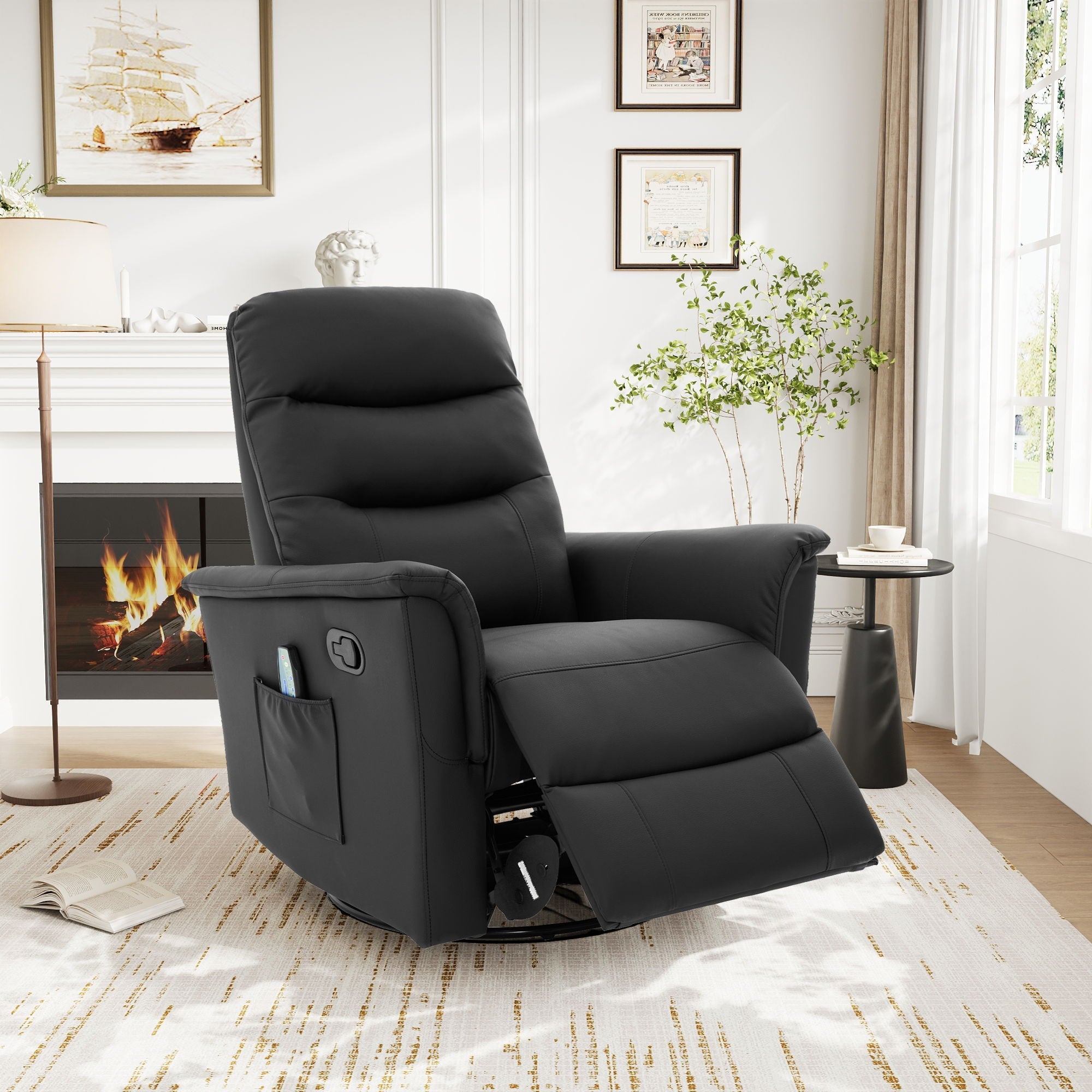 Manual Recliner Chair With 8-Point Massage and Swivel Function