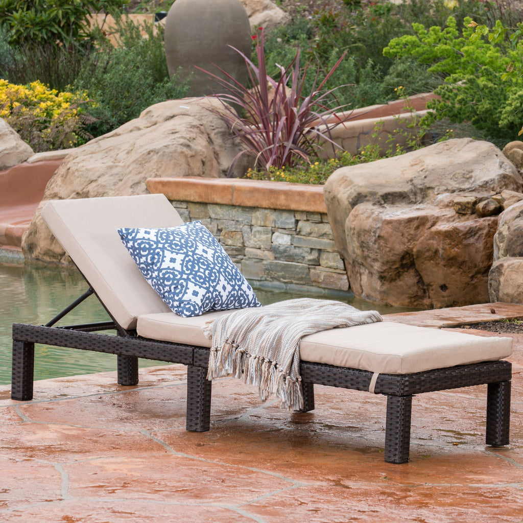 Puerta Chaise Lounge Frame Cushion Outdoor Wicker Iron - Beige / Dark Brown