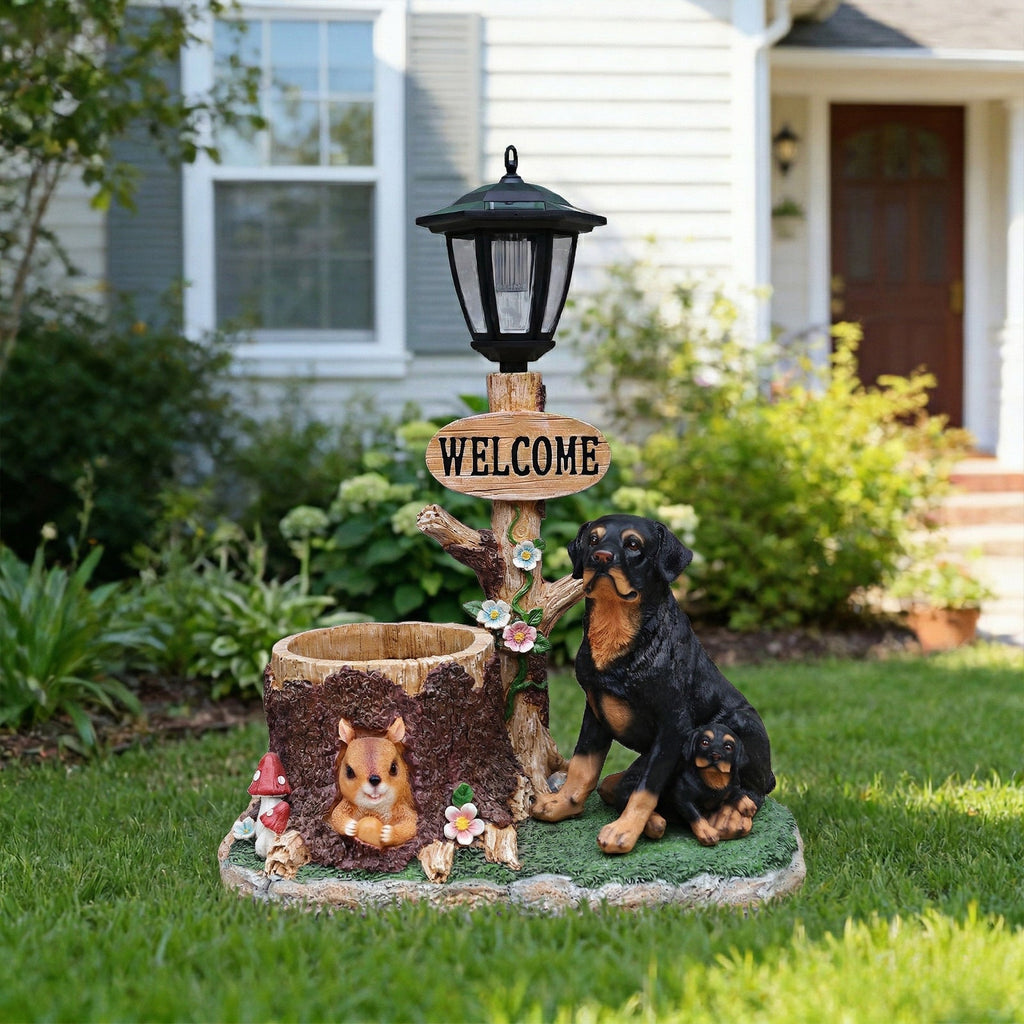 Rottweiler Dog Family Planter Statue