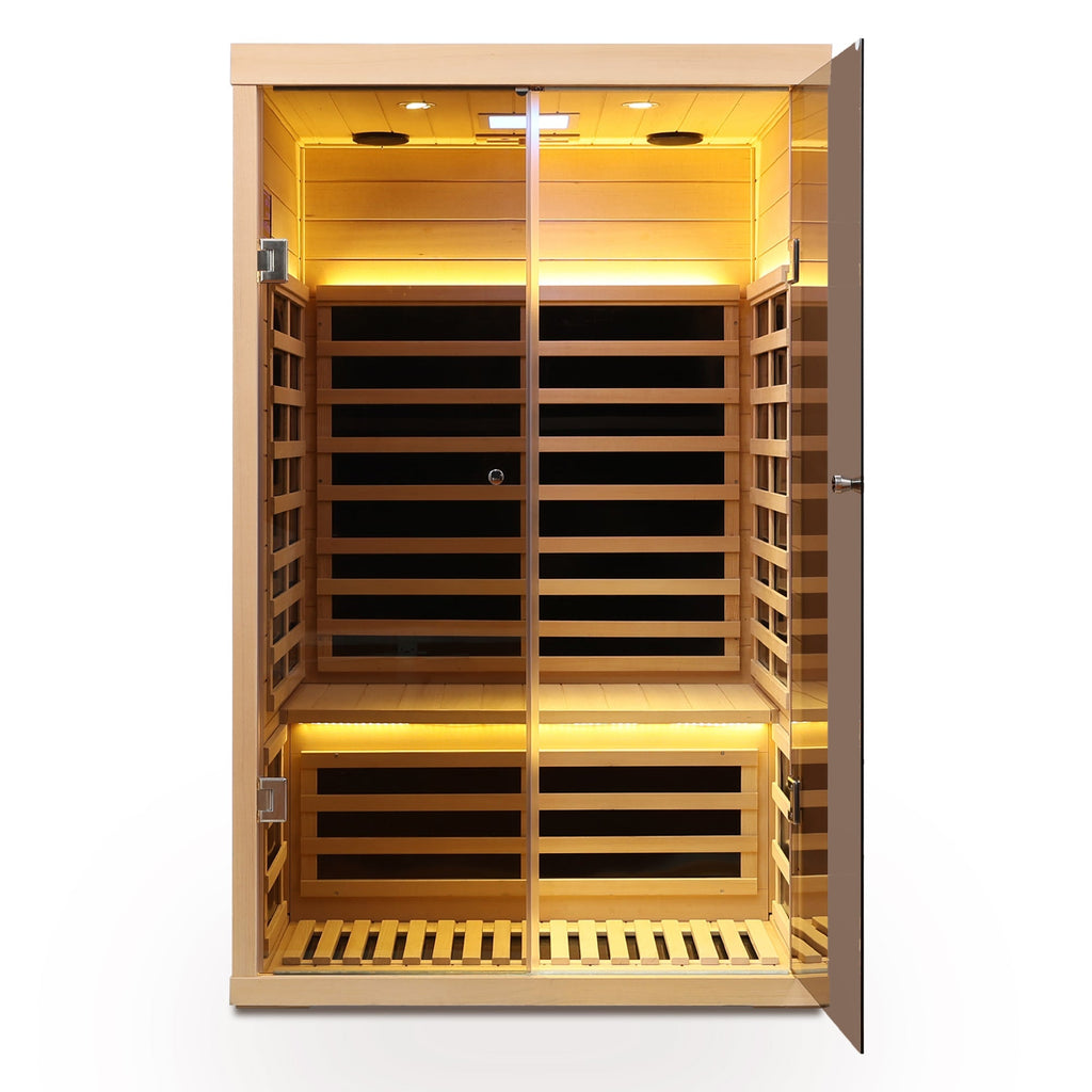 Luxury Indoor Hemlock Infrared Sauna Room with Double Doors and Glass for Two Persons