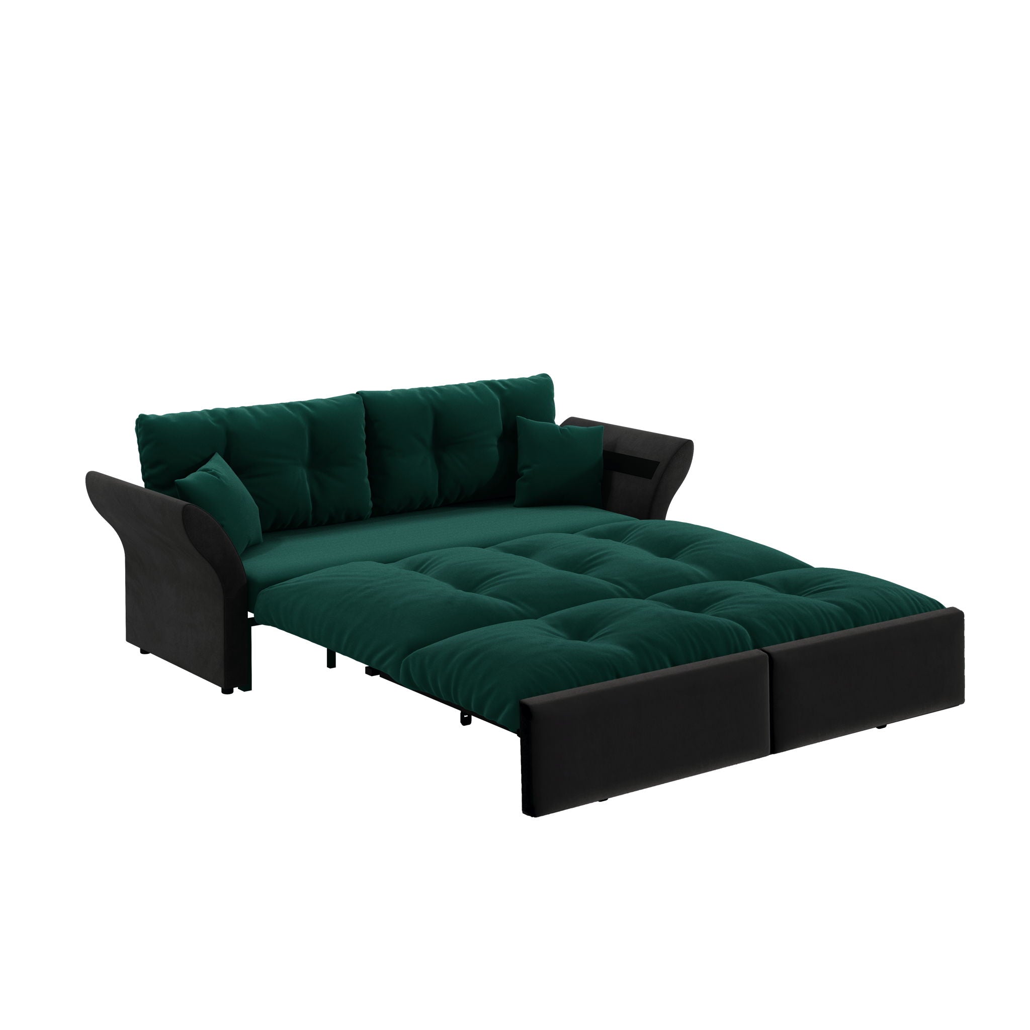Queen Pull Out Sofa Bed, 3 In 1 Convertible Sleeper Tufted Sofa With 2 Soft Pillows