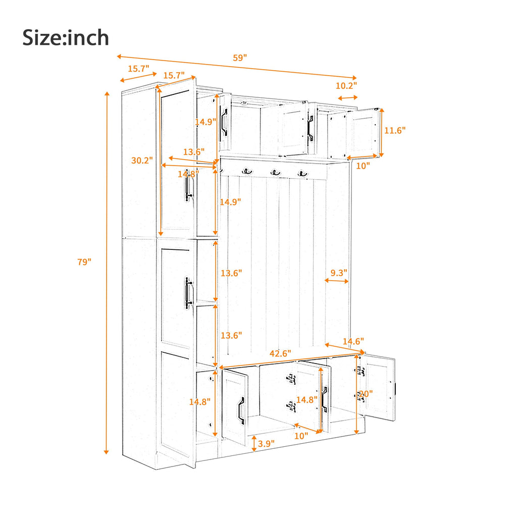 Tall Hall Tree With Shoe Storage, 4 In 1 Entryway Bench