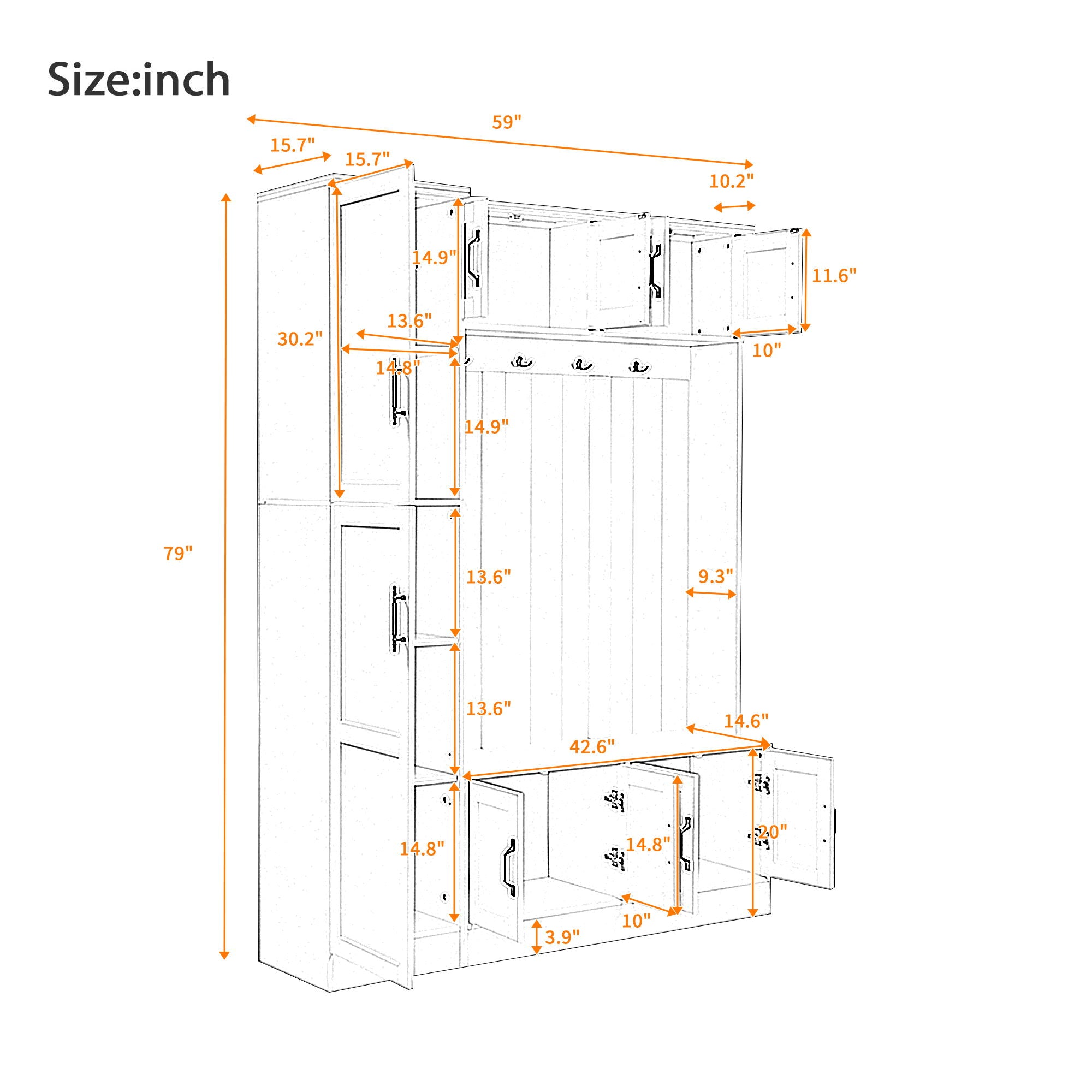 Tall Hall Tree With Shoe Storage, 4 In 1 Entryway Bench