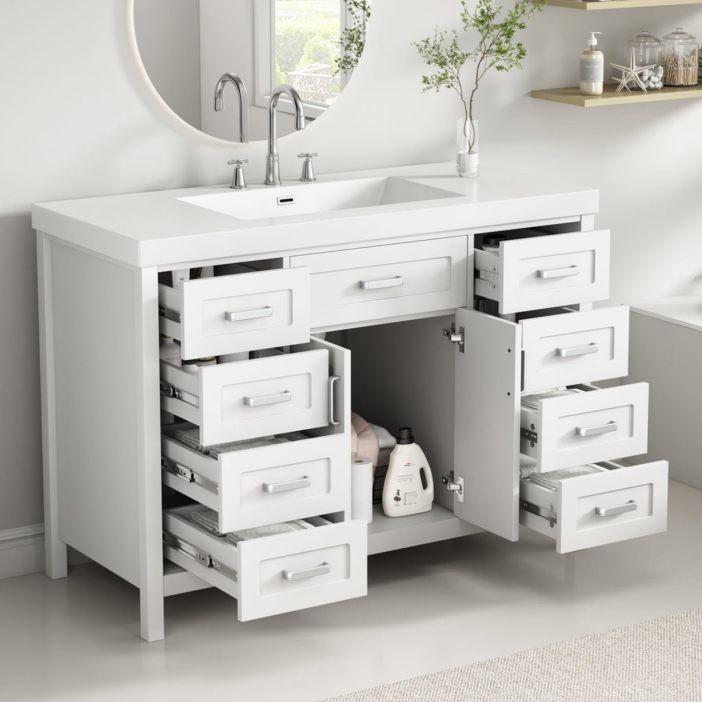 Bathroom Vanity With Sink, 2 Doors & 8 Drawers, Soft Close System