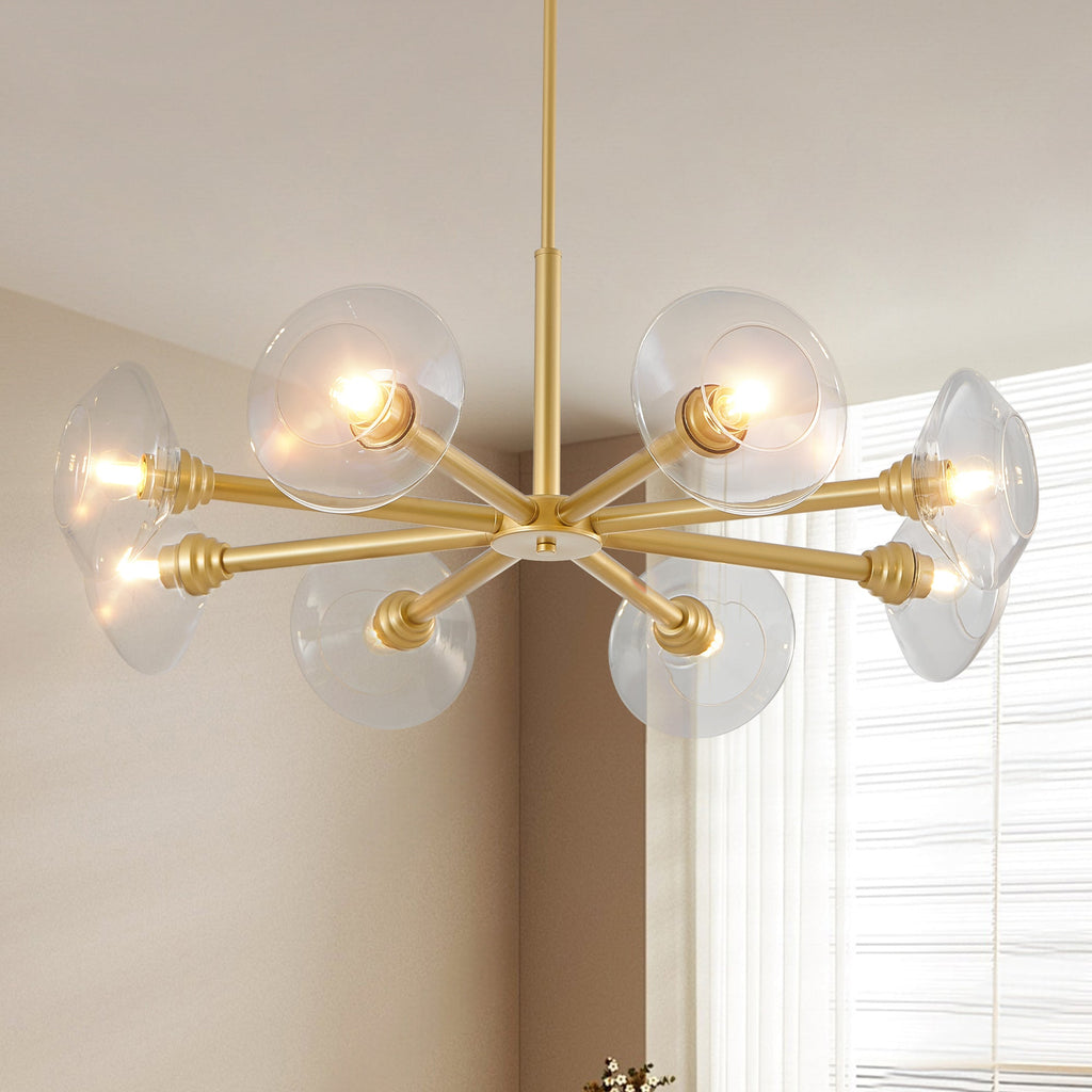 36" Modern Gold 8-Light Sputnik Chandelier with Clear Glass Shades