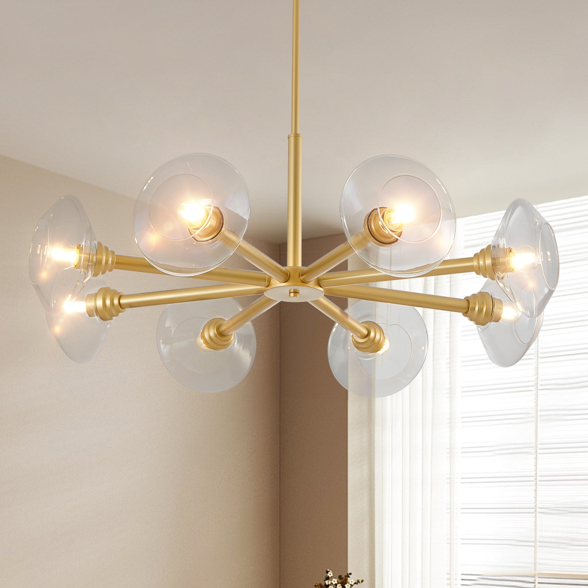36" Modern Gold 8-Light Sputnik Chandelier with Clear Glass Shades