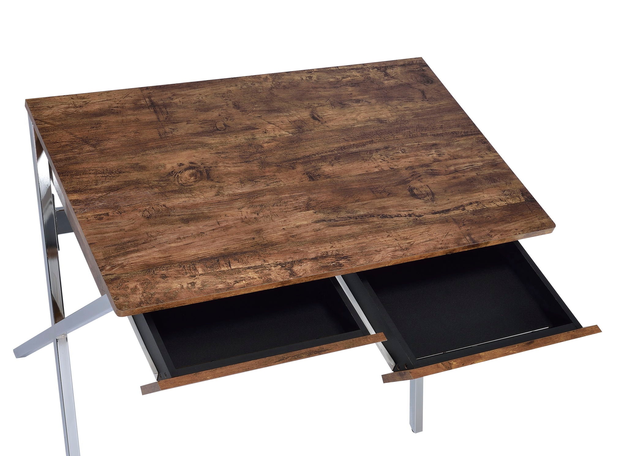 Callers Weathered Writing Desk - Chrome / Oak