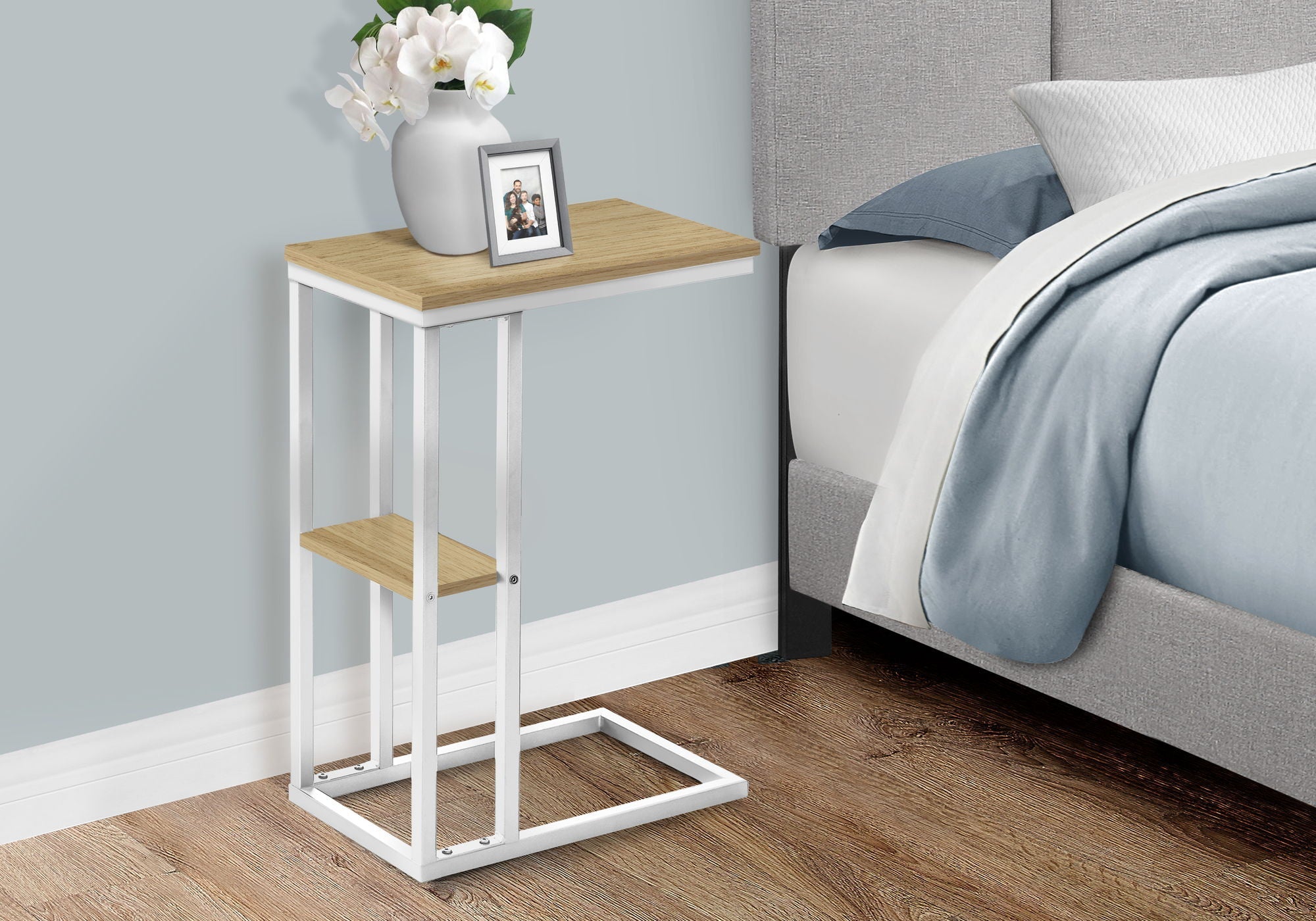 Accent Table, C-Shaped, Marble Look Contemporary & Modern Convenient Design
