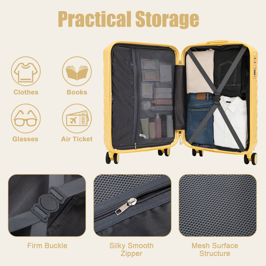 20 Inch ABS Hard Shell Travel Checked Luggage - Yellow