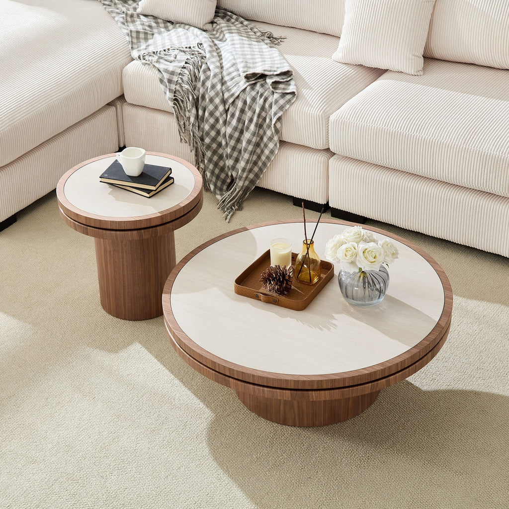 35.43 Inch Coffee Table with Sintered Stone Tabletop in Walnut