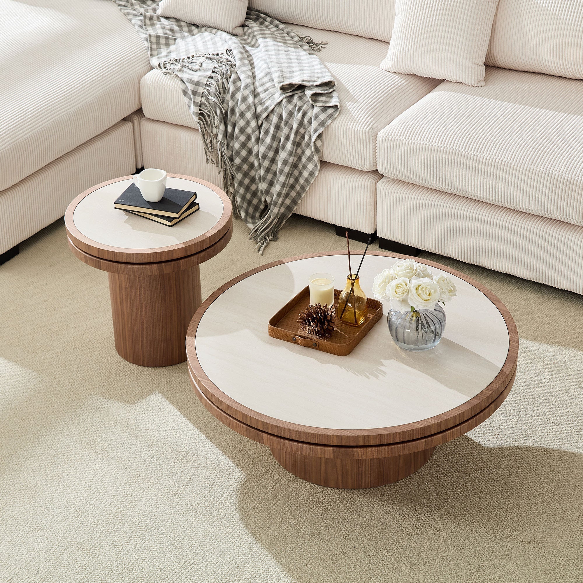 35.43 Inch Coffee Table with Sintered Stone Tabletop in Walnut