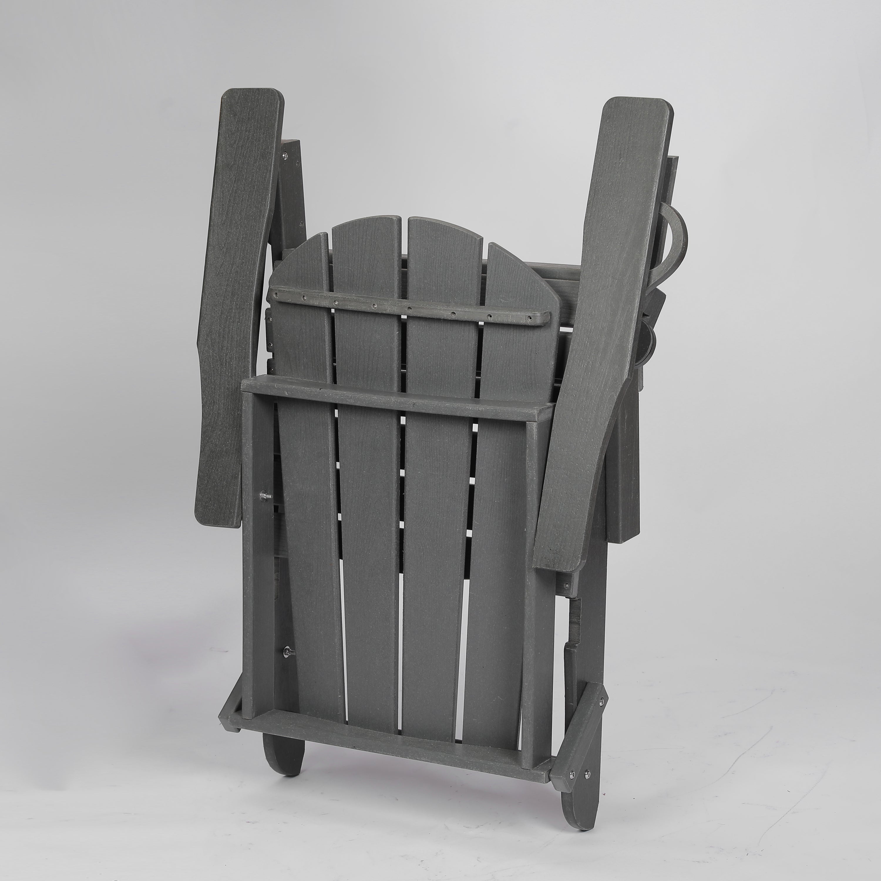 HDPE Folding Adirondack Chair with Dual Cup Holder - Gray