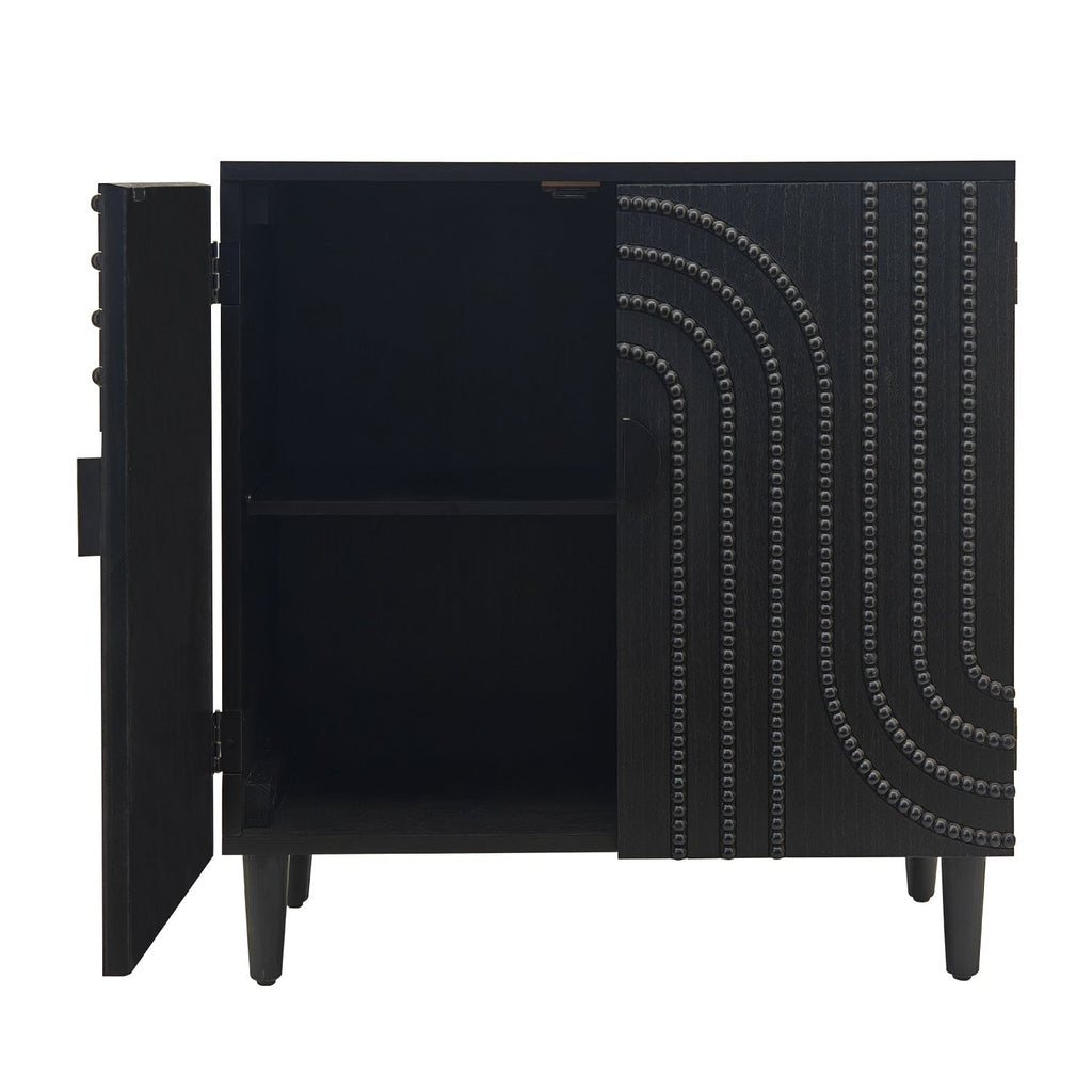 Modern Black Wood Storage Cabinet with Decorative Door