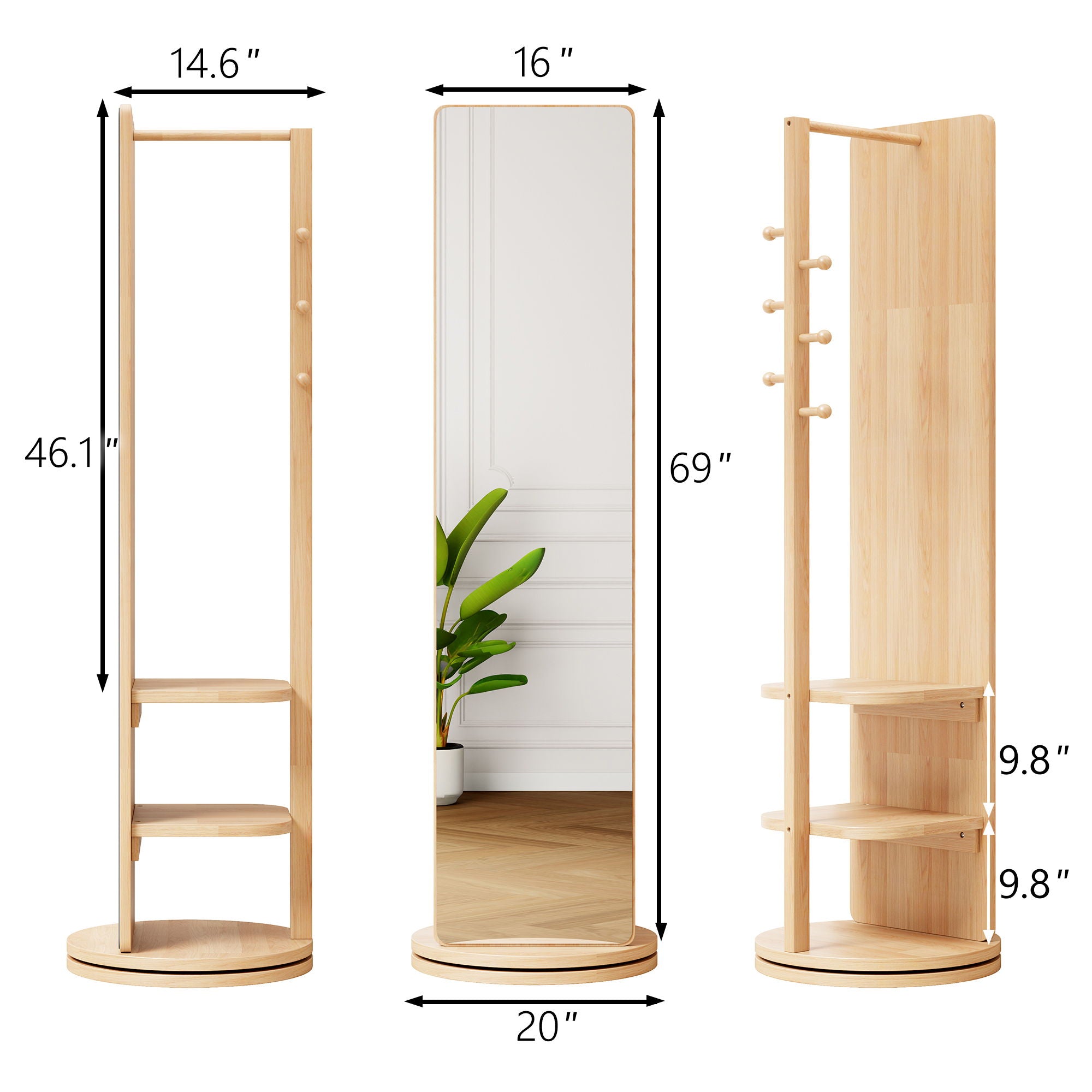 3 In 1 Multifunctional Full-Length Clothing Mirror