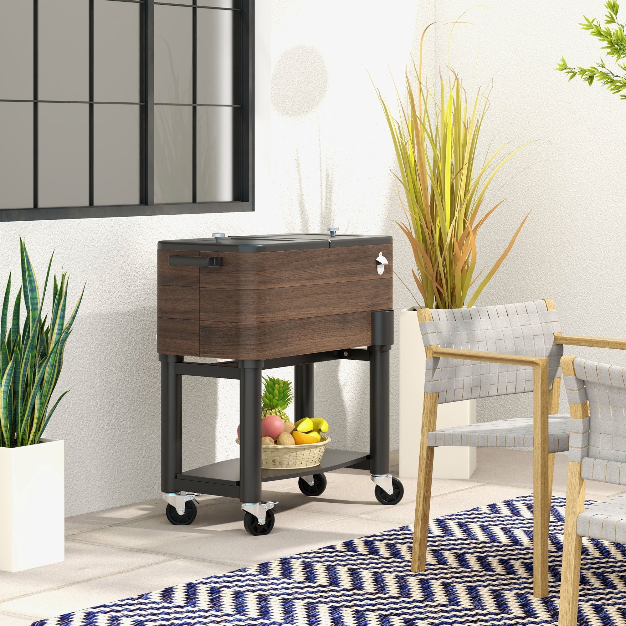 Outsunny Outdoor Cooler Cart, Rolling Beverage Ice Chest