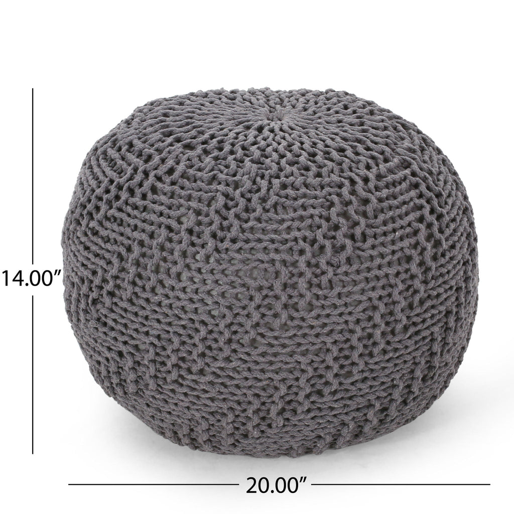 Hazel Modern Knitted Cotton Yarn Round Pouf - Dark Gray