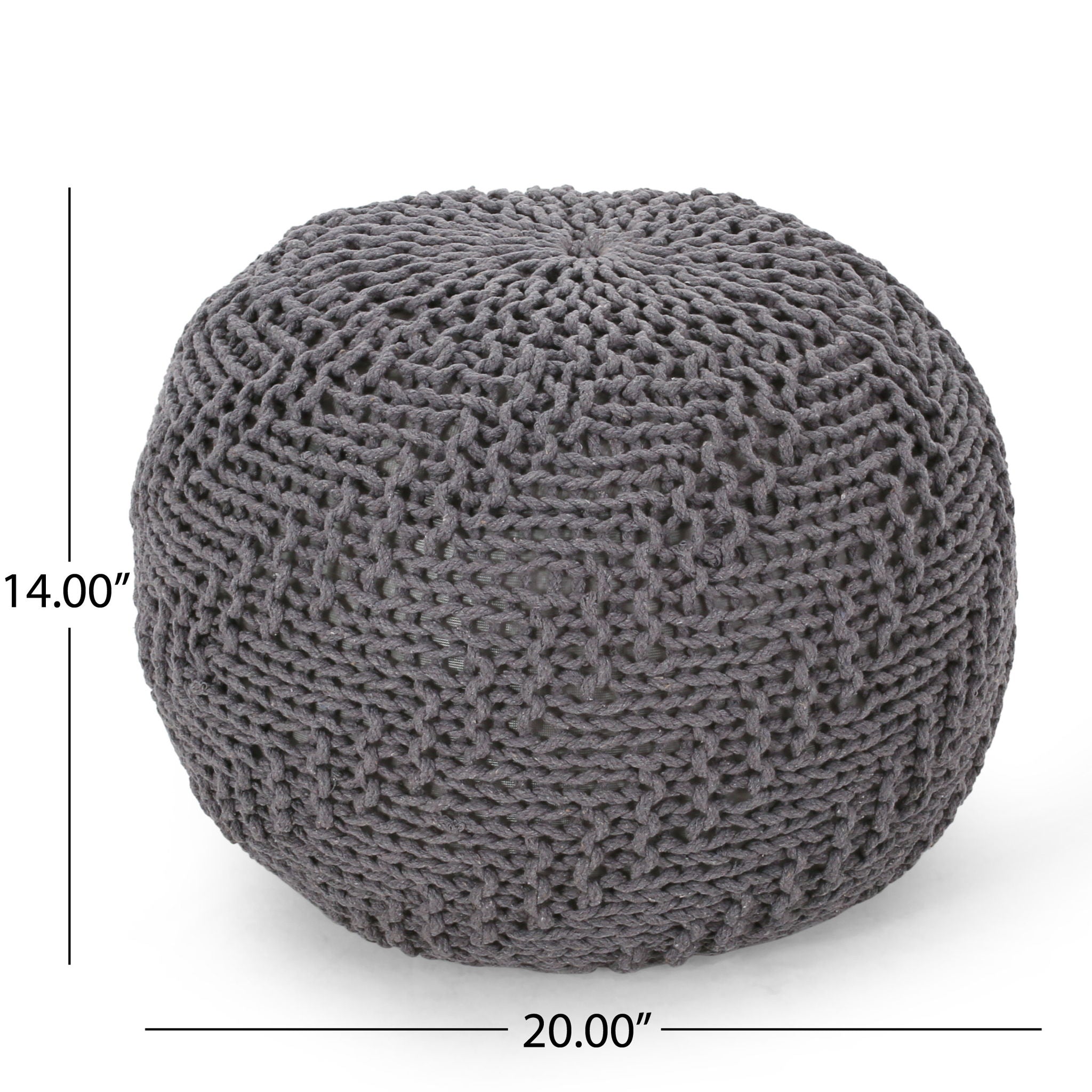 Hazel Modern Knitted Cotton Yarn Round Pouf - Dark Gray