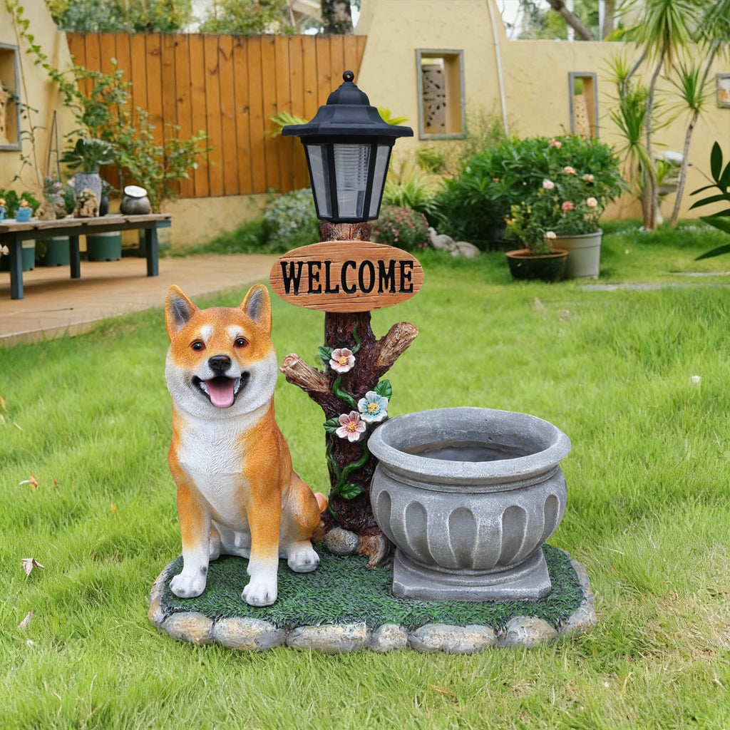 Sitting Akita Dog Planter Garden Decor