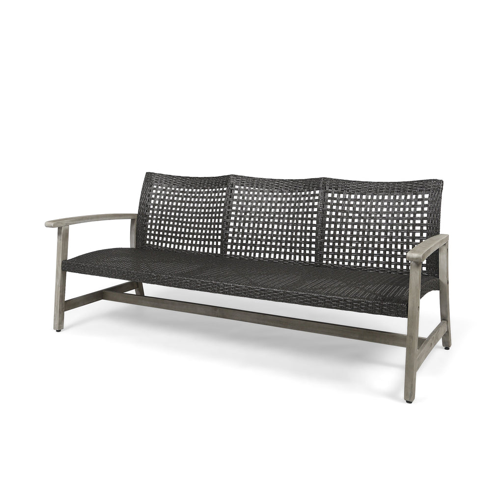 Outdoor Acacia Wood Wicker 3 Seater Sofa
