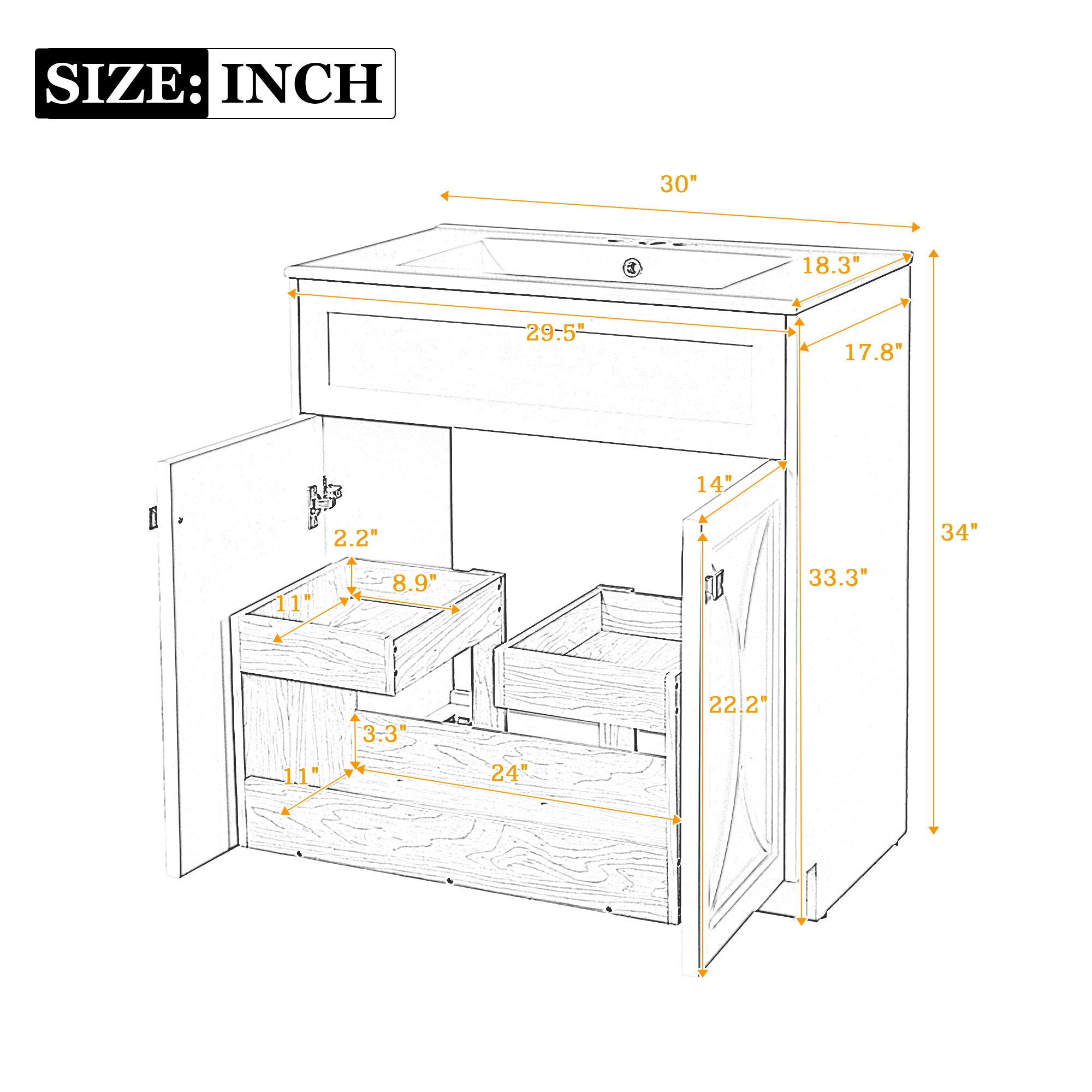 Bathroom Vanity With Sink, Freestanding Storage Cabinet With Handles