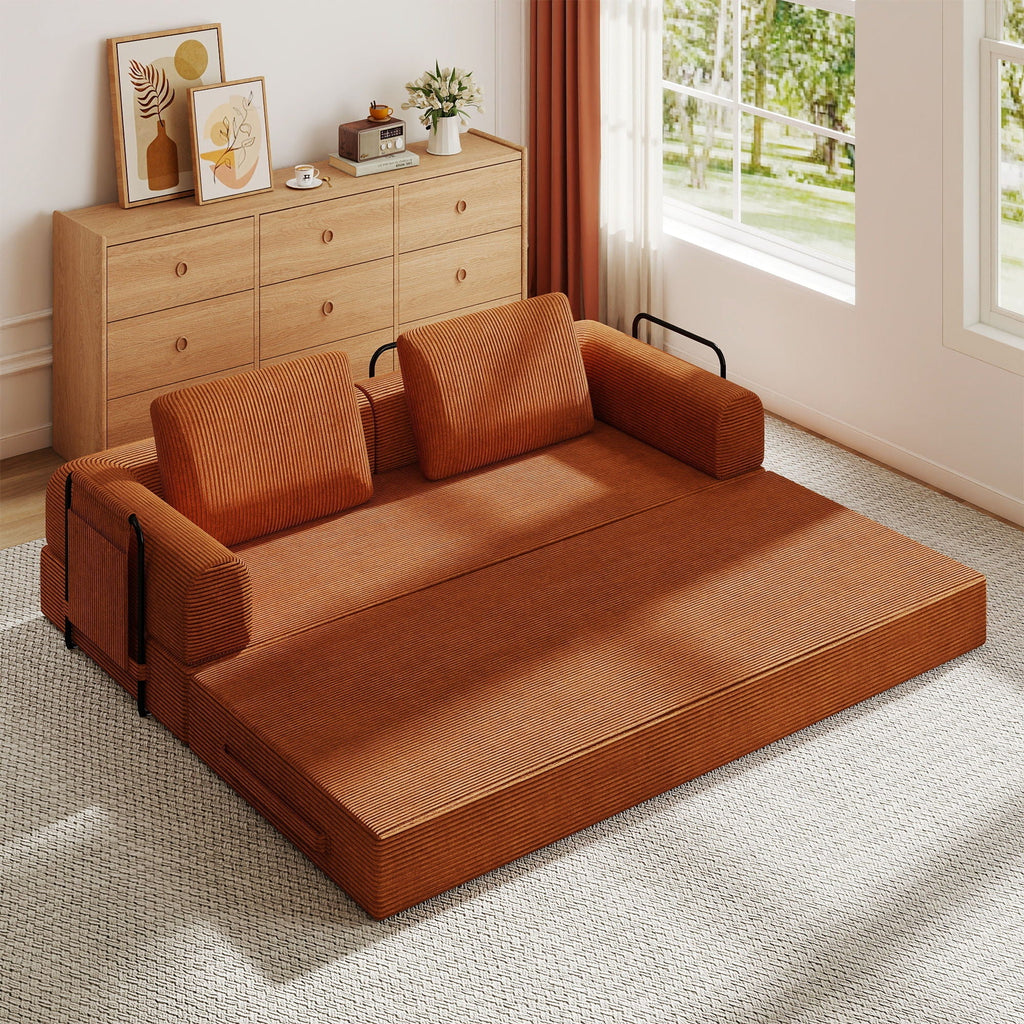 Convertible Sleeper Sofa Bed With Cylindrical Pillow
