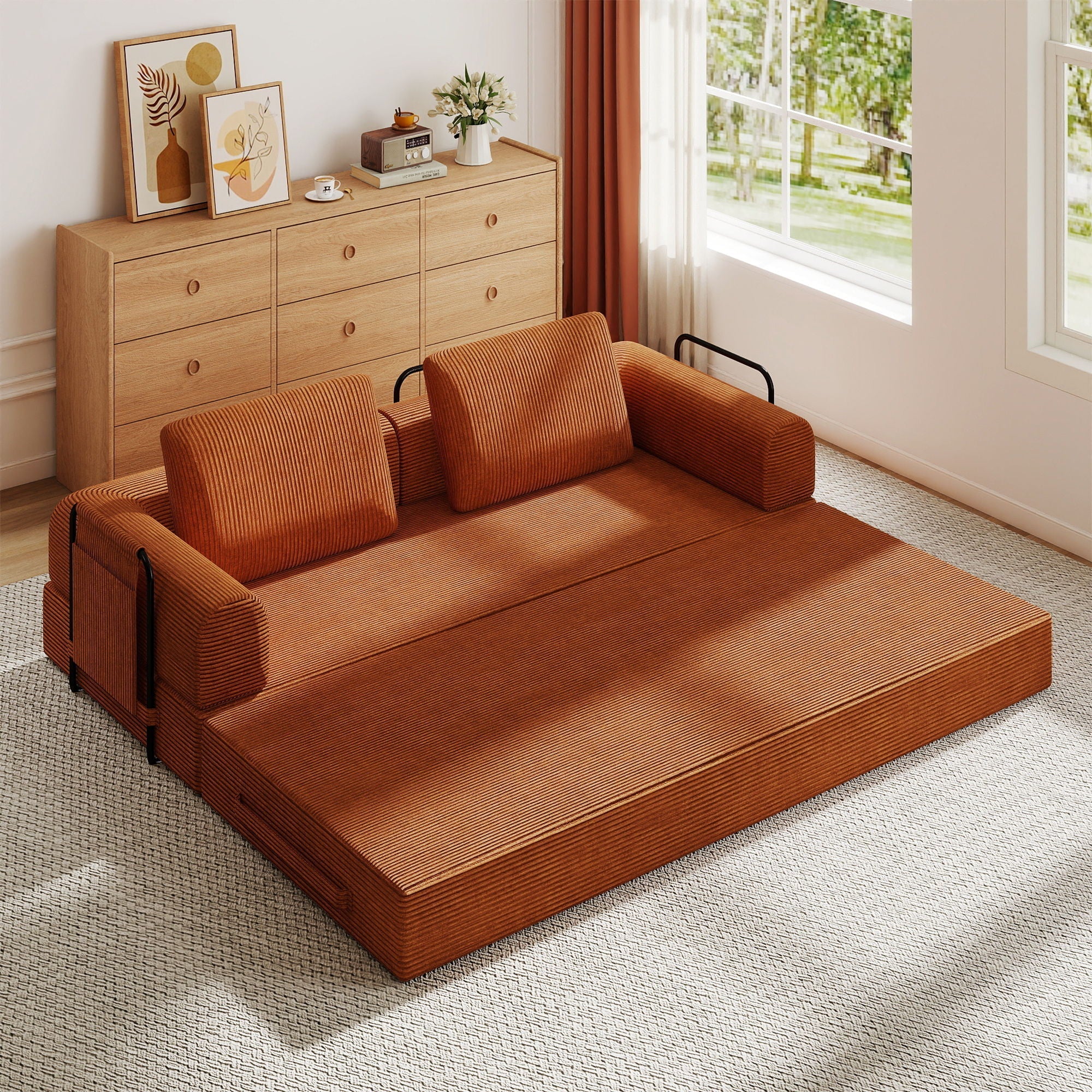 Convertible Sleeper Sofa Bed With Cylindrical Pillow