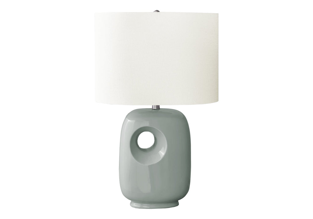 Contemporary Green Ceramic Table Lamp with Ivory Shade, 26"H
