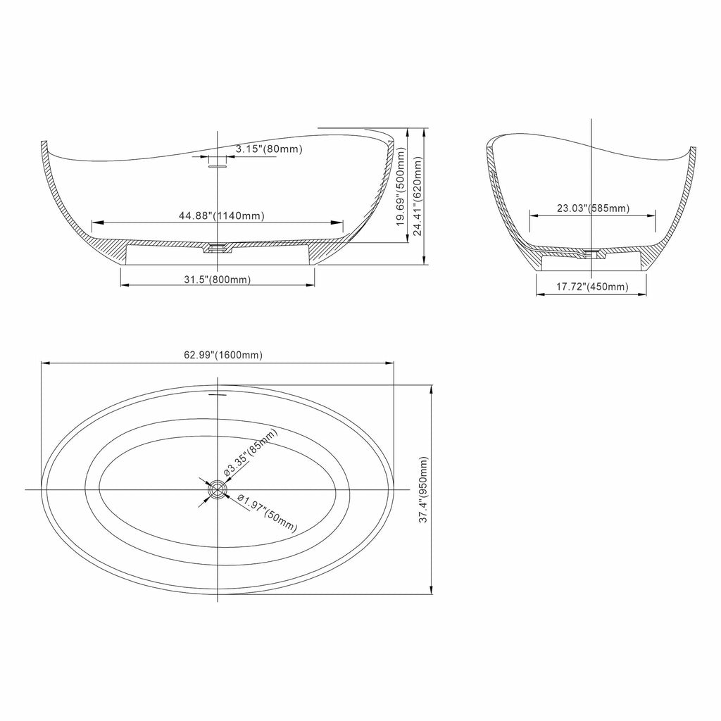 Freestanding Solid Surface Soaking Bathtub For Bathroom