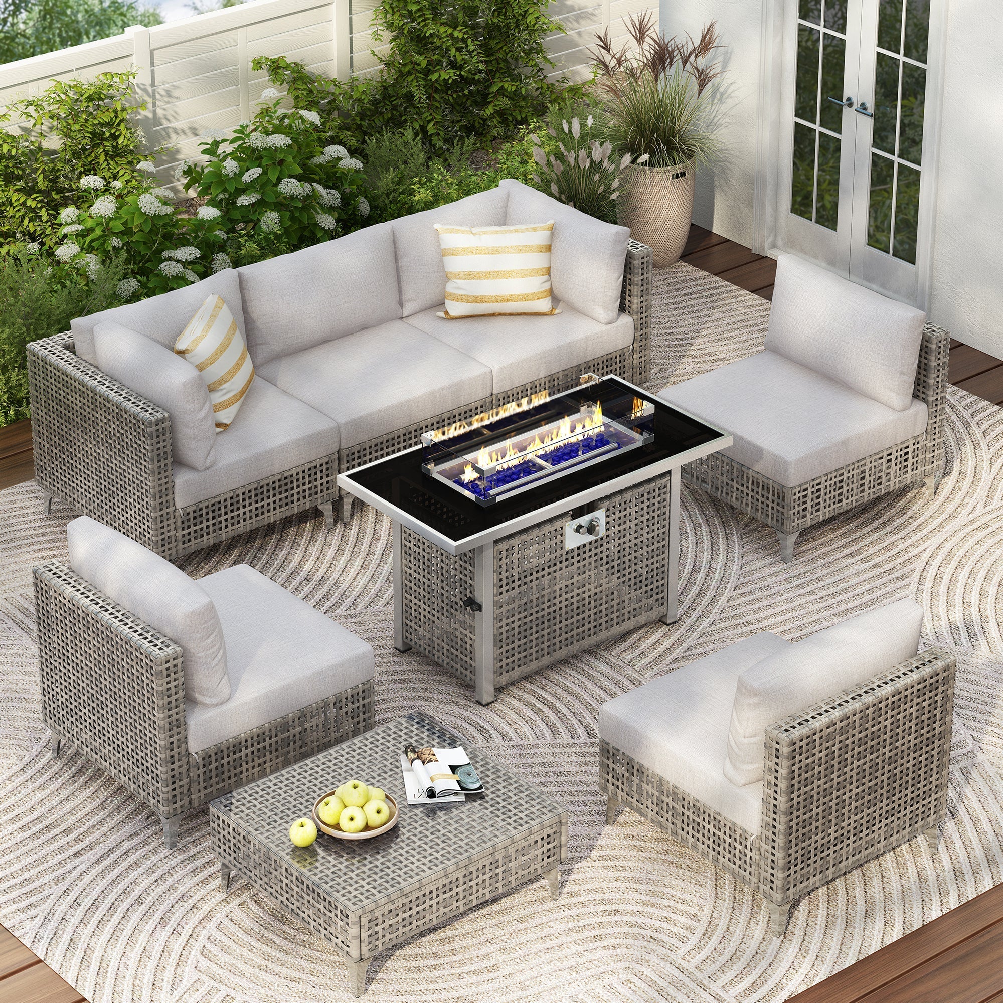 K&K Patio 8-Piece Patio Furniture Set with 43" Fire Pit Table
